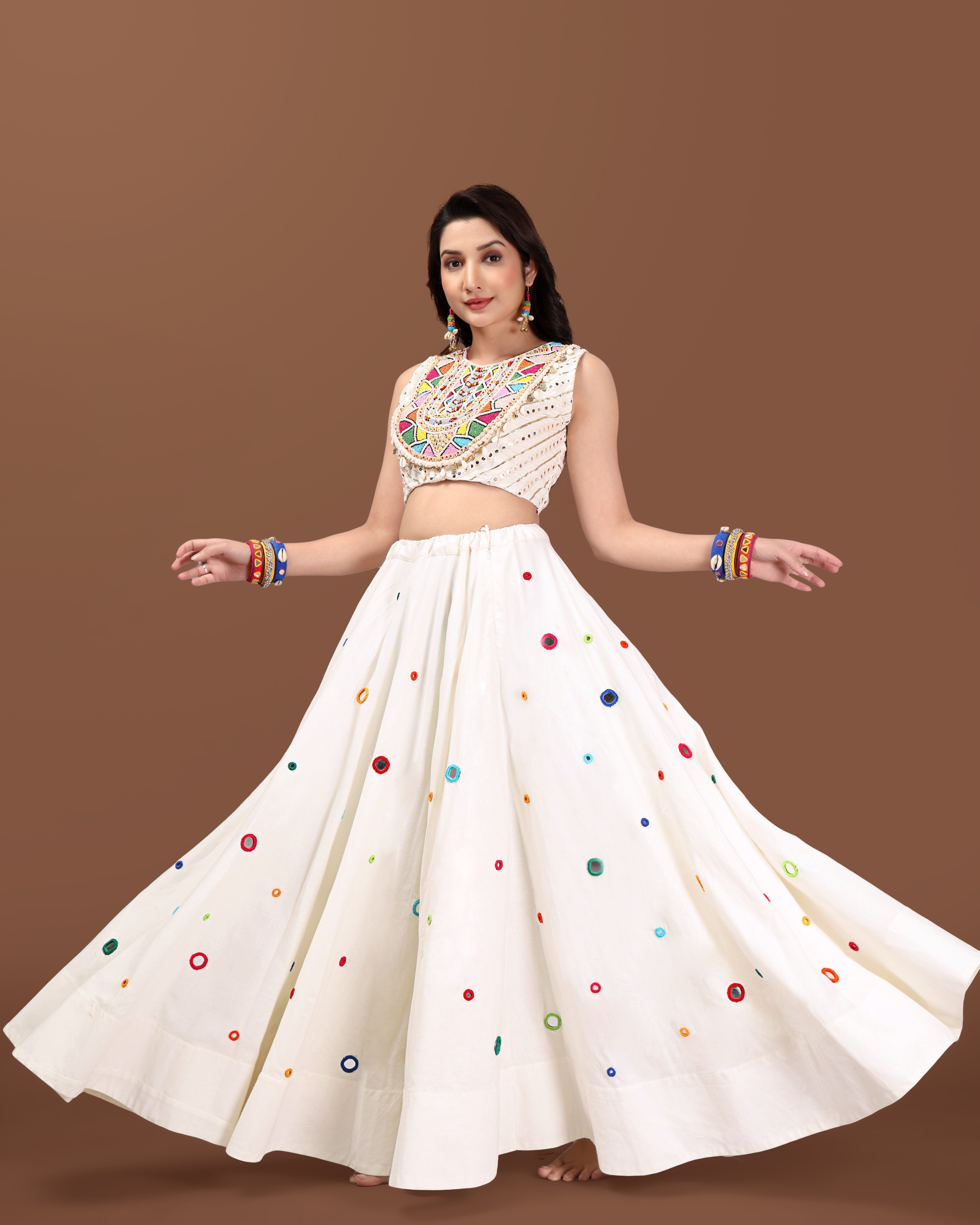 OFF WHITE MULTI MIRROR CHANIYA CHOLI RAAS'25 HANDMADEAHOLIC BY MISHKA