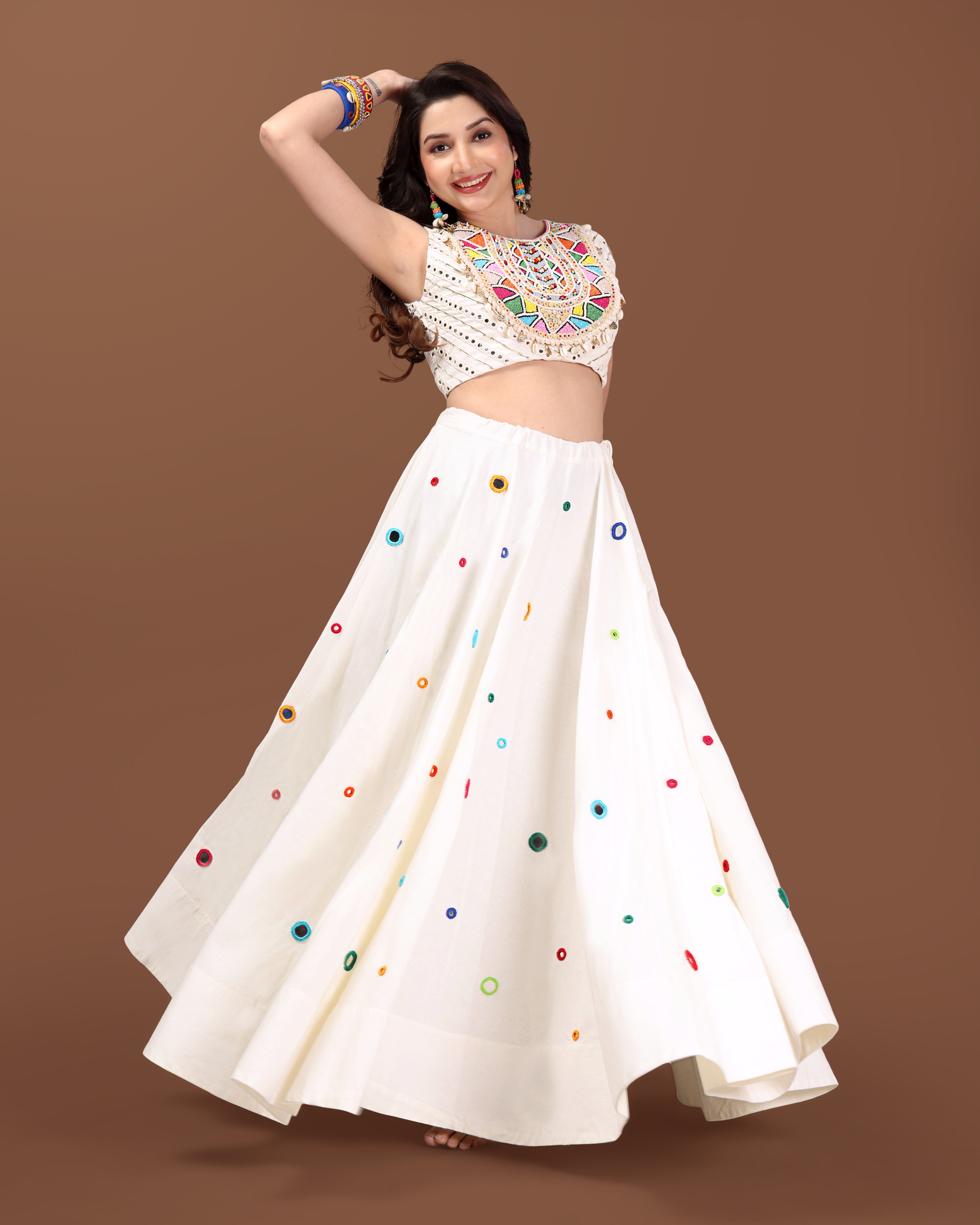 OFF WHITE MULTI MIRROR CHANIYA CHOLI RAAS'25 HANDMADEAHOLIC BY MISHKA