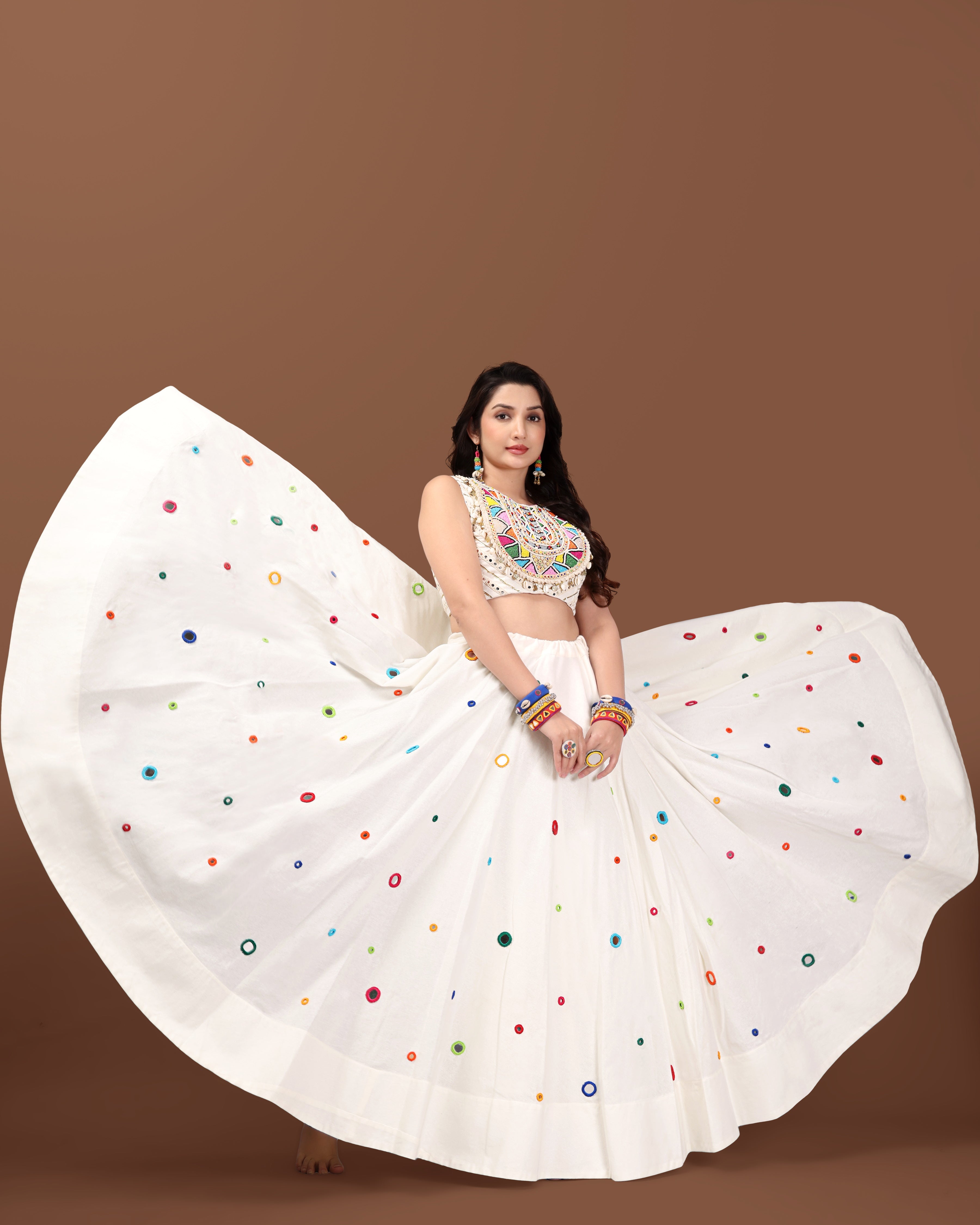 OFF WHITE MULTI MIRROR CHANIYA CHOLI RAAS'25 HANDMADEAHOLIC BY MISHKA