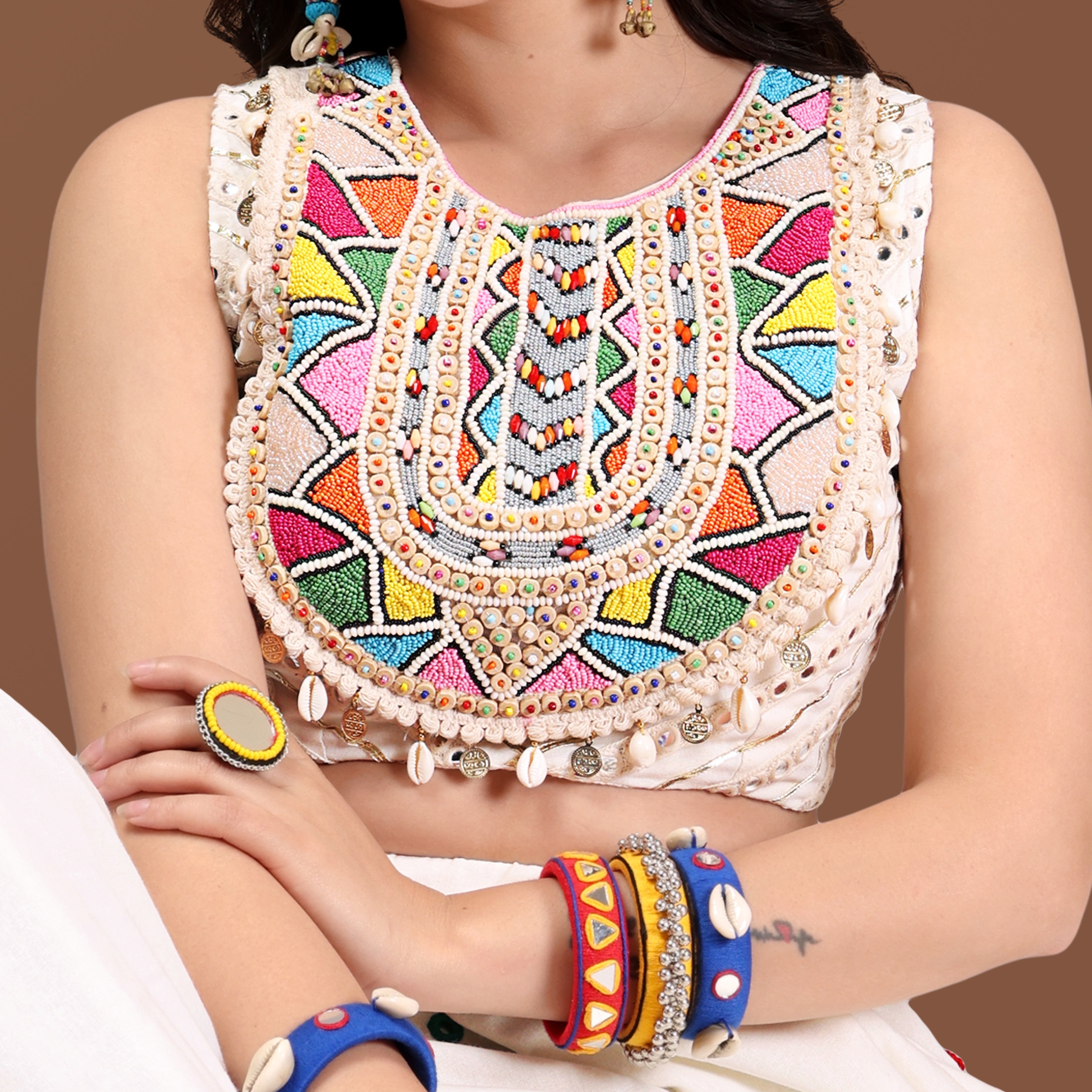 OFF WHITE MULTI MIRROR CHANIYA CHOLI RAAS'25 HANDMADEAHOLIC BY MISHKA