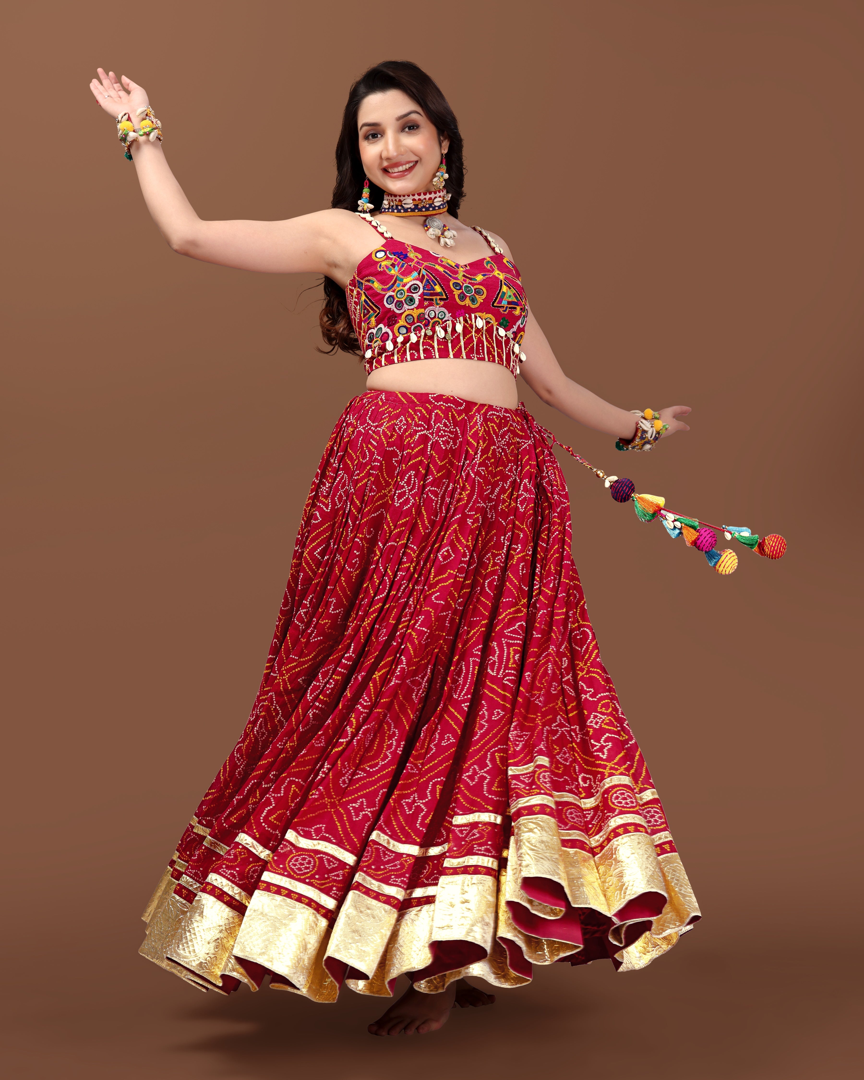 RED BANDHANI CHANIYA CHOLI RAAS'25 HANDMADEAHOLIC BY MISHKA