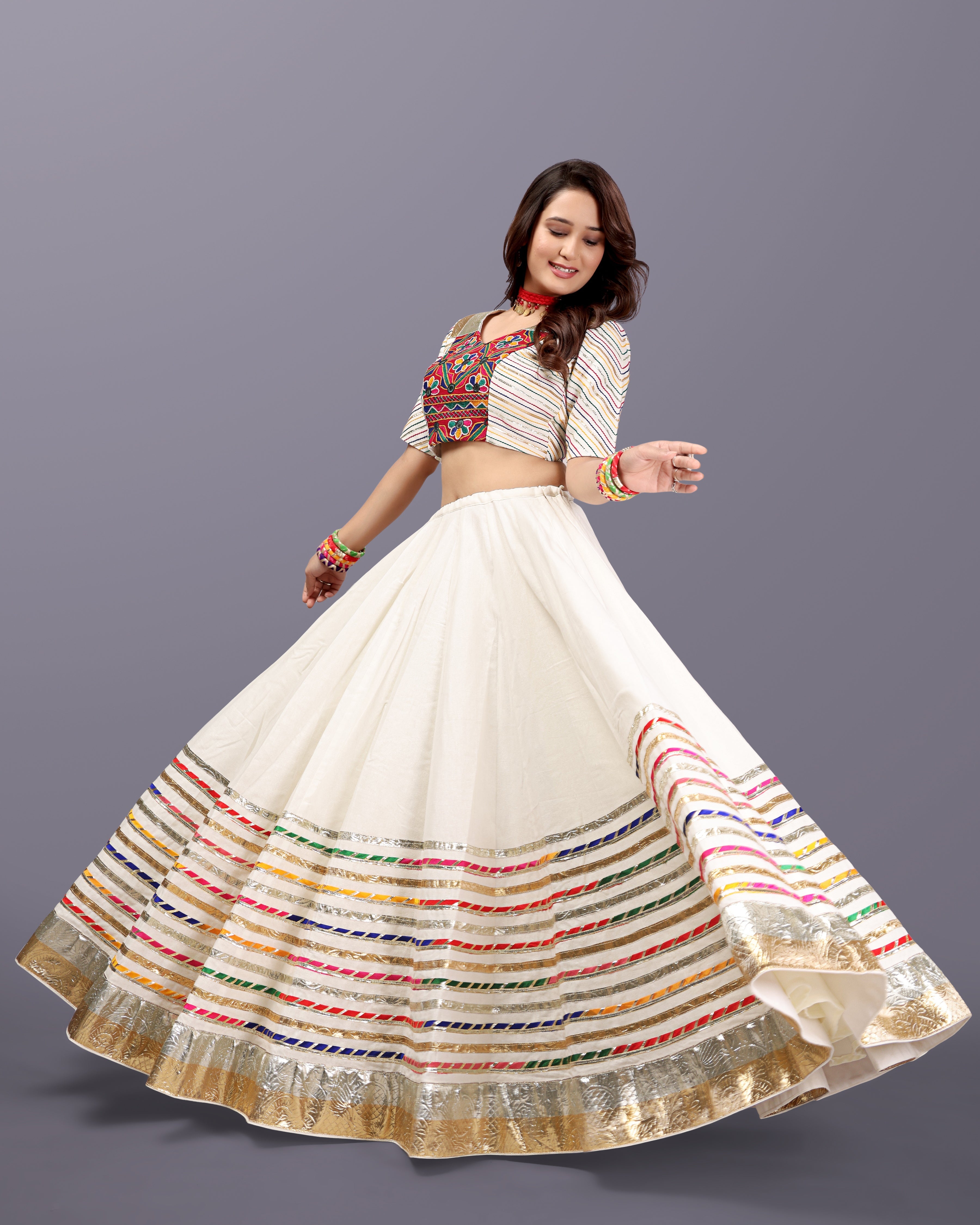 OFF WHITE MULTI GOTTA CHANIYA CHOLI RAAS'25 HANDMADEAHOLIC BY MISHKA