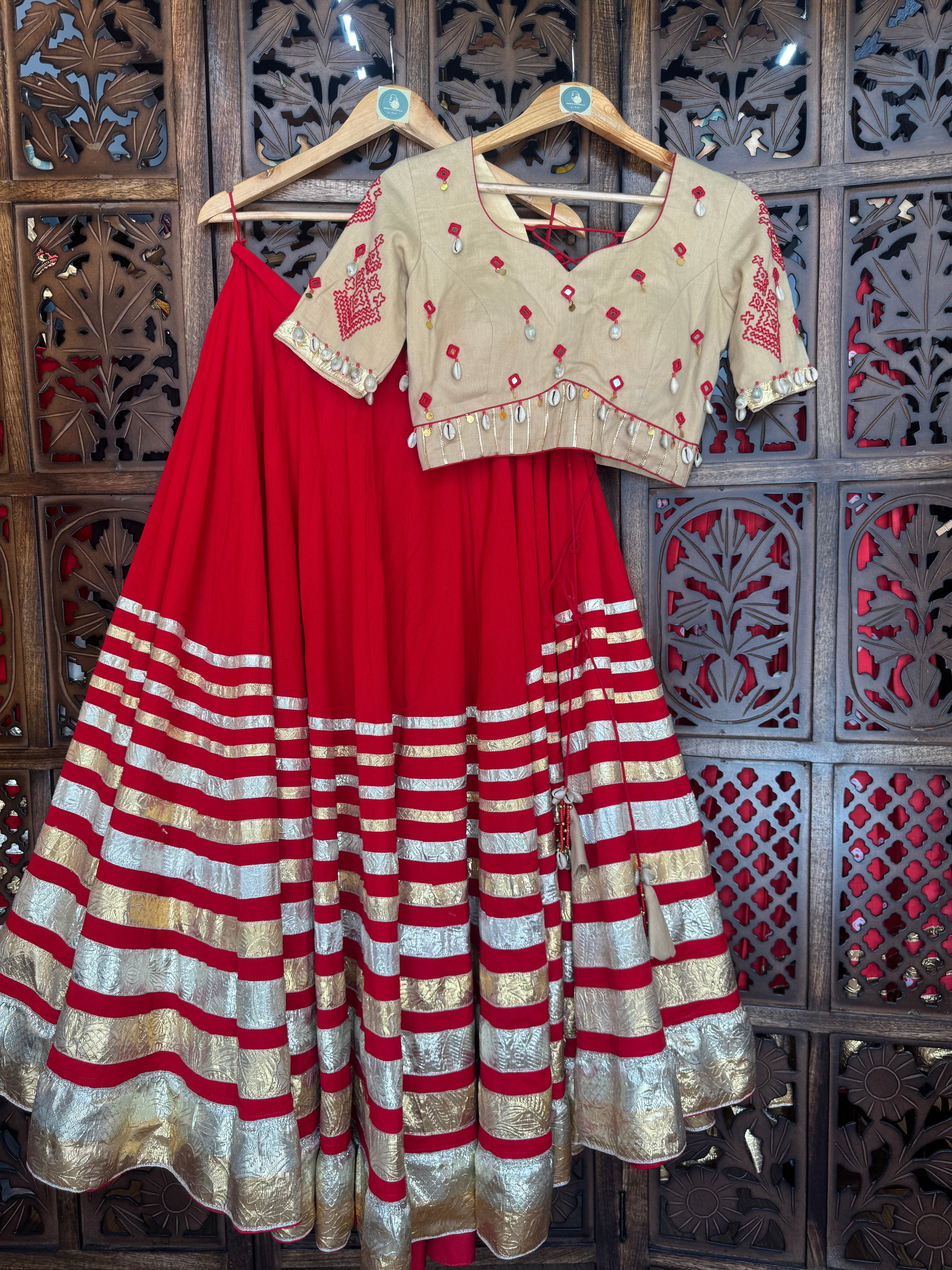 RED MULTI LAMPI CHANIYA CHOLI RAAS'25 HANDMADEAHOLIC BY MISHKA
