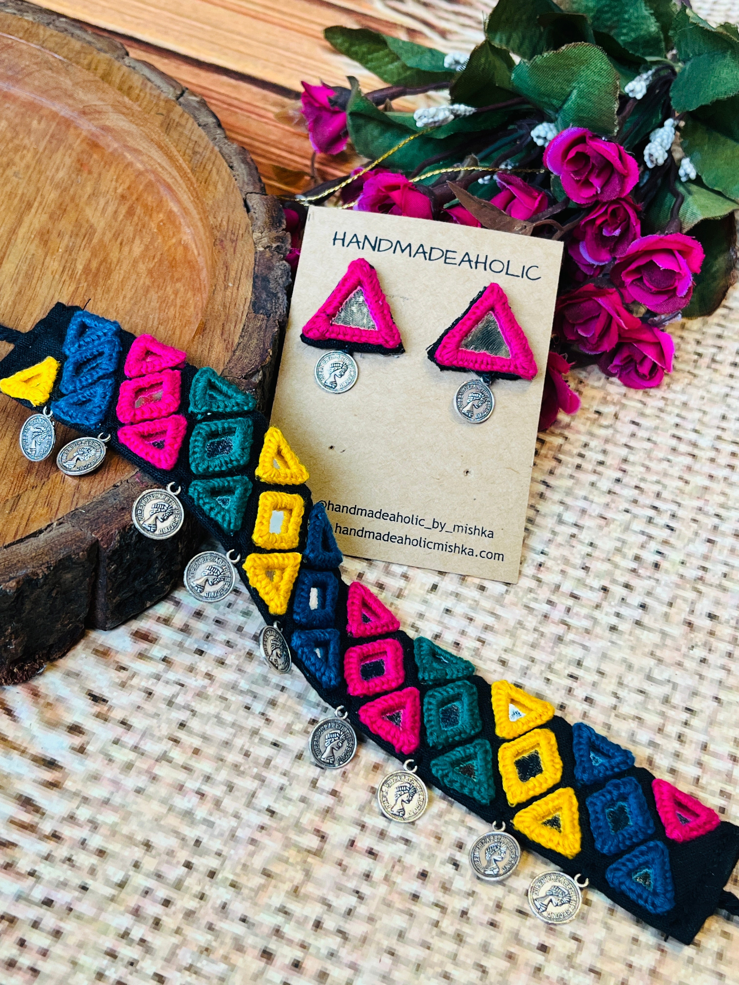 TRIPLE MULTI MIRROR BLACK CHOKAR HANDMADEAHOLIC BY MISHKA