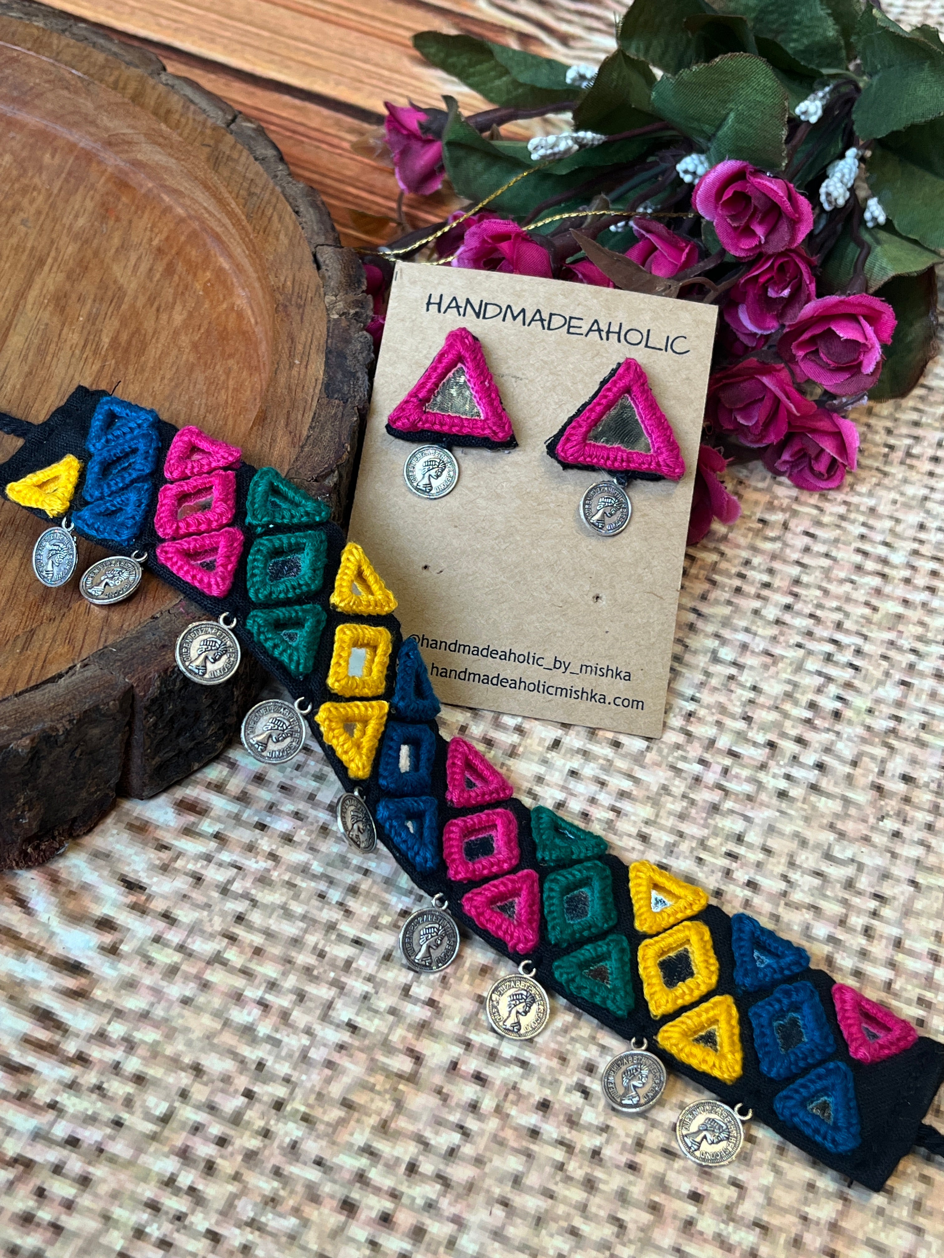 TRIPLE MULTI MIRROR BLACK CHOKAR HANDMADEAHOLIC BY MISHKA