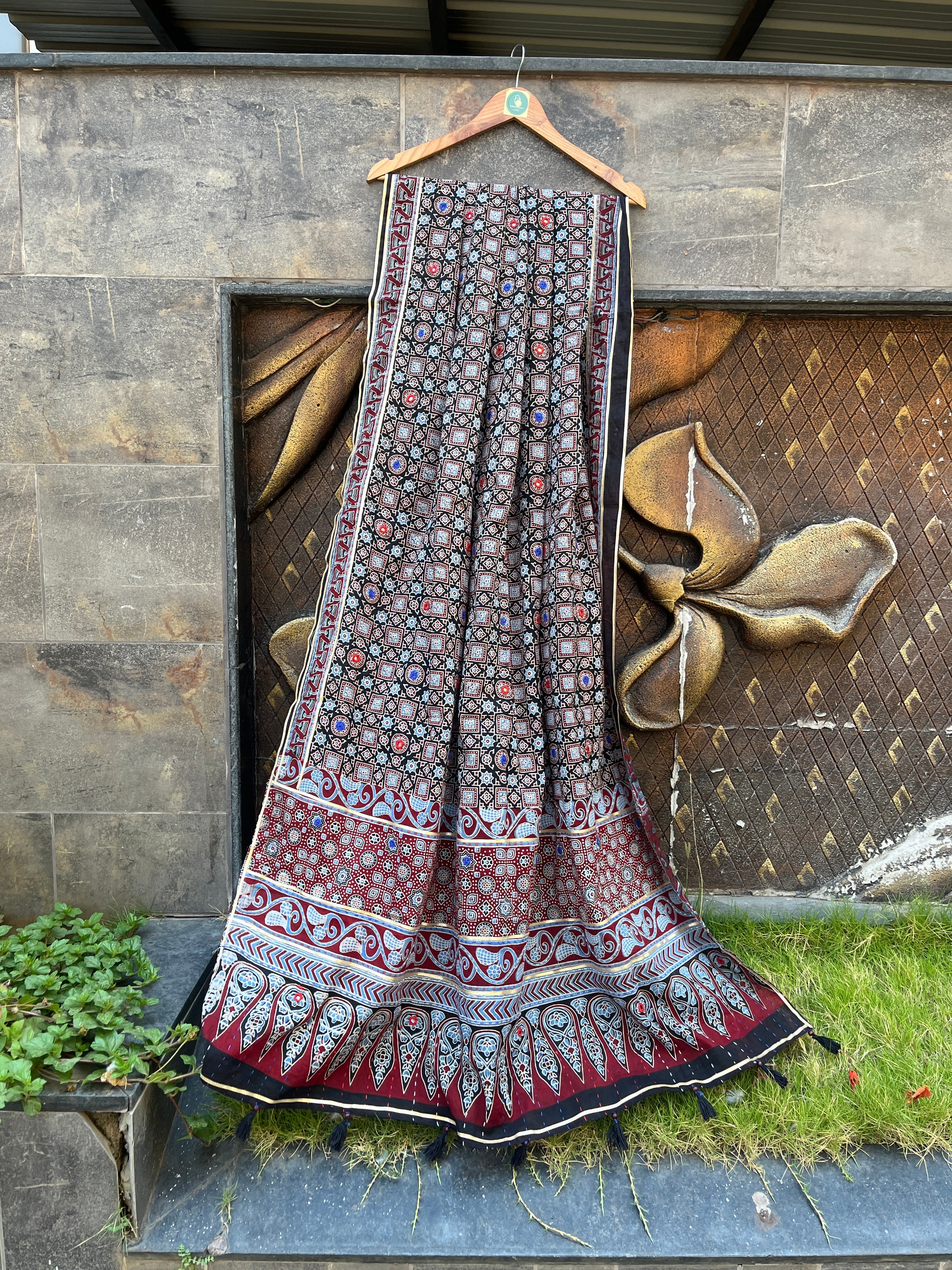 BLACK HANDCRAFTED AJARKH DUPATTA HANDMADEAHOLIC BY MISHKA