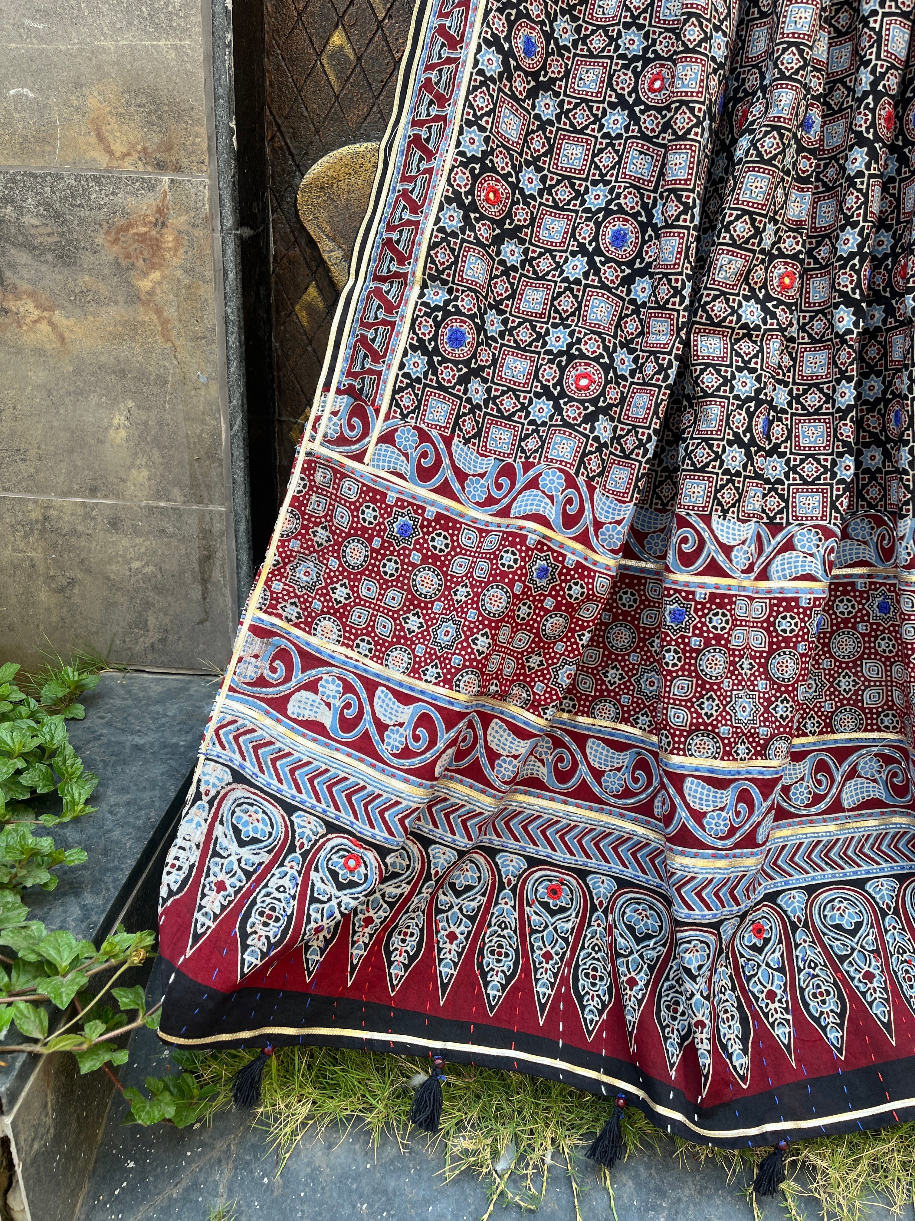 BLACK HANDCRAFTED AJARKH DUPATTA HANDMADEAHOLIC BY MISHKA