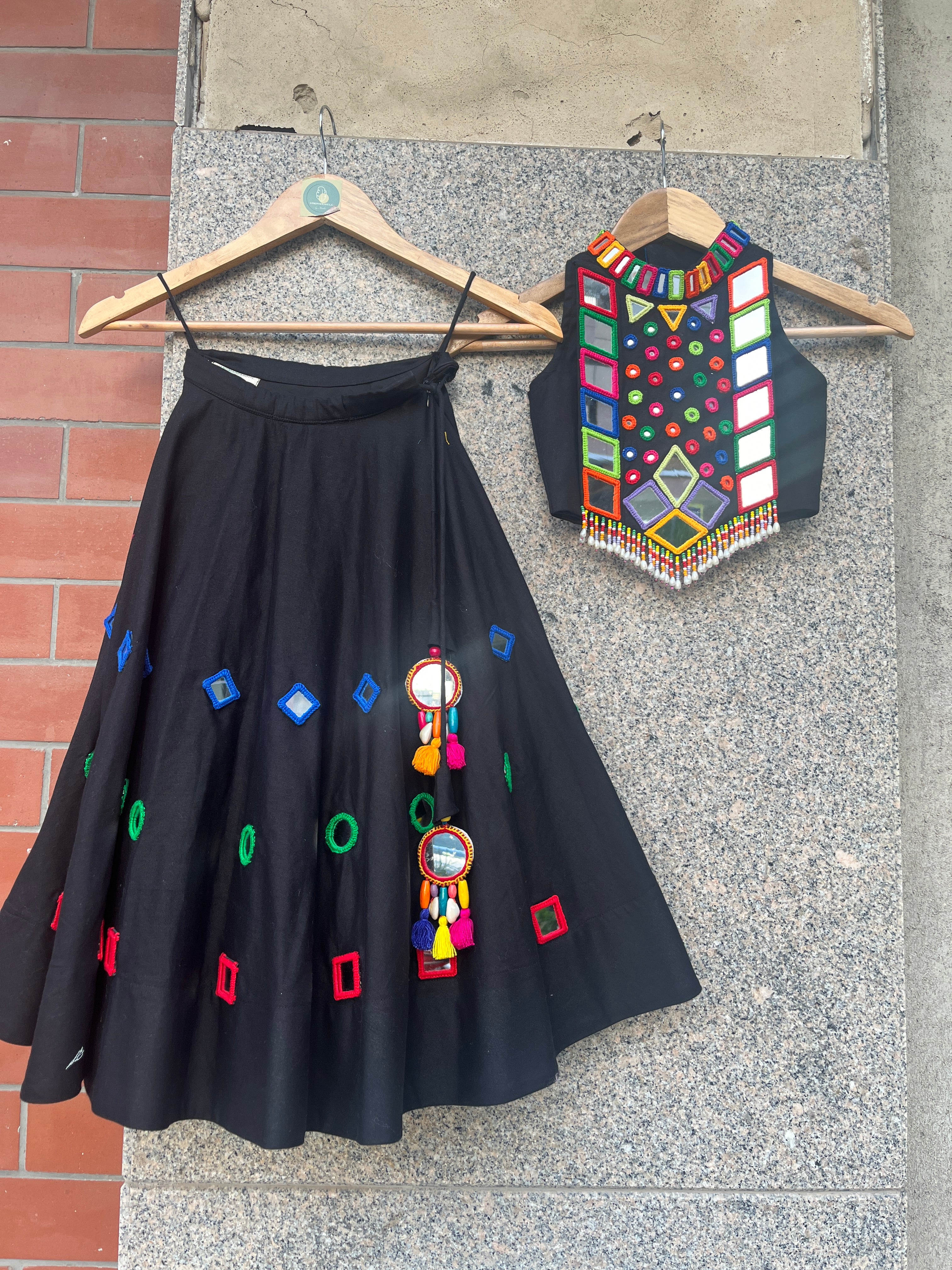 MULTI MIRROR BLACK AND BLACK CHANIYA CHOLI - handmadeaholicmishka