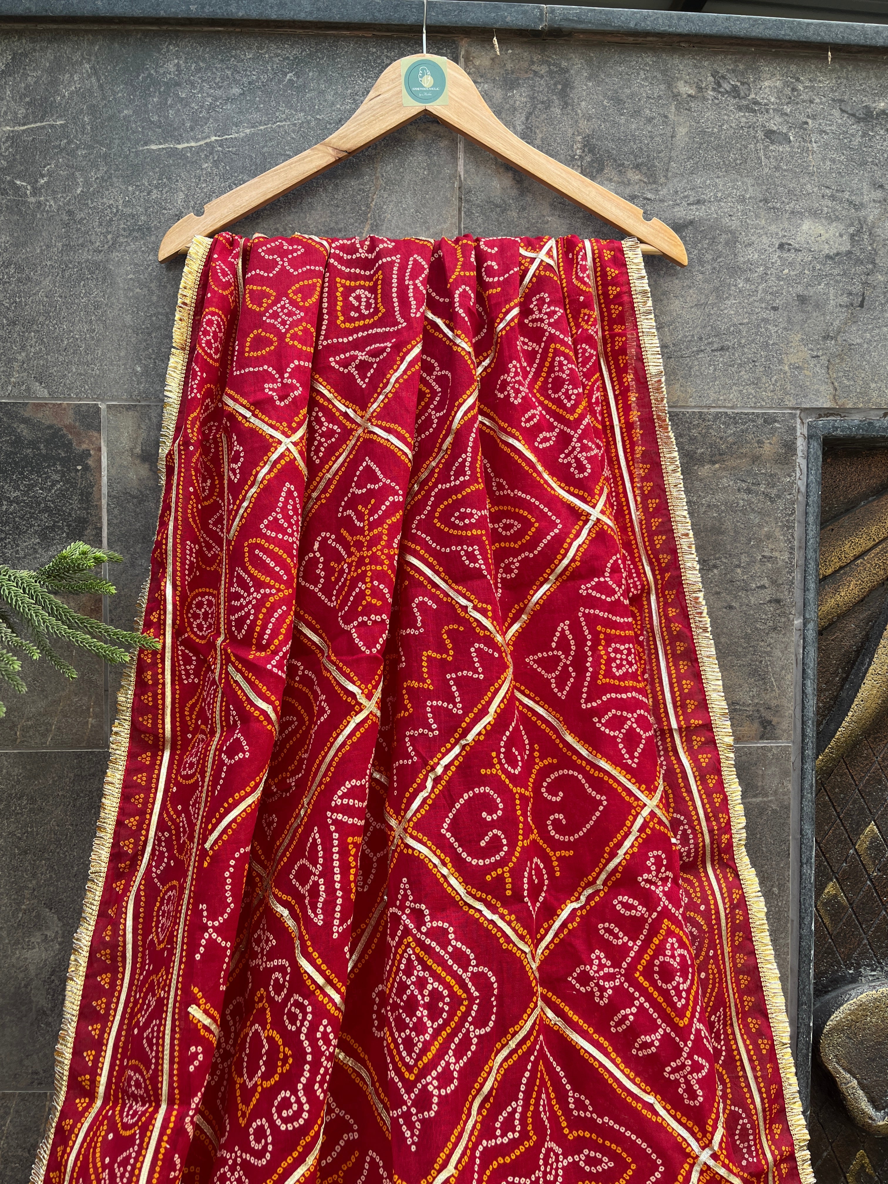 RED COTTON BANDHANI DUPATTA HANDMADEAHOLIC BY MISHKA