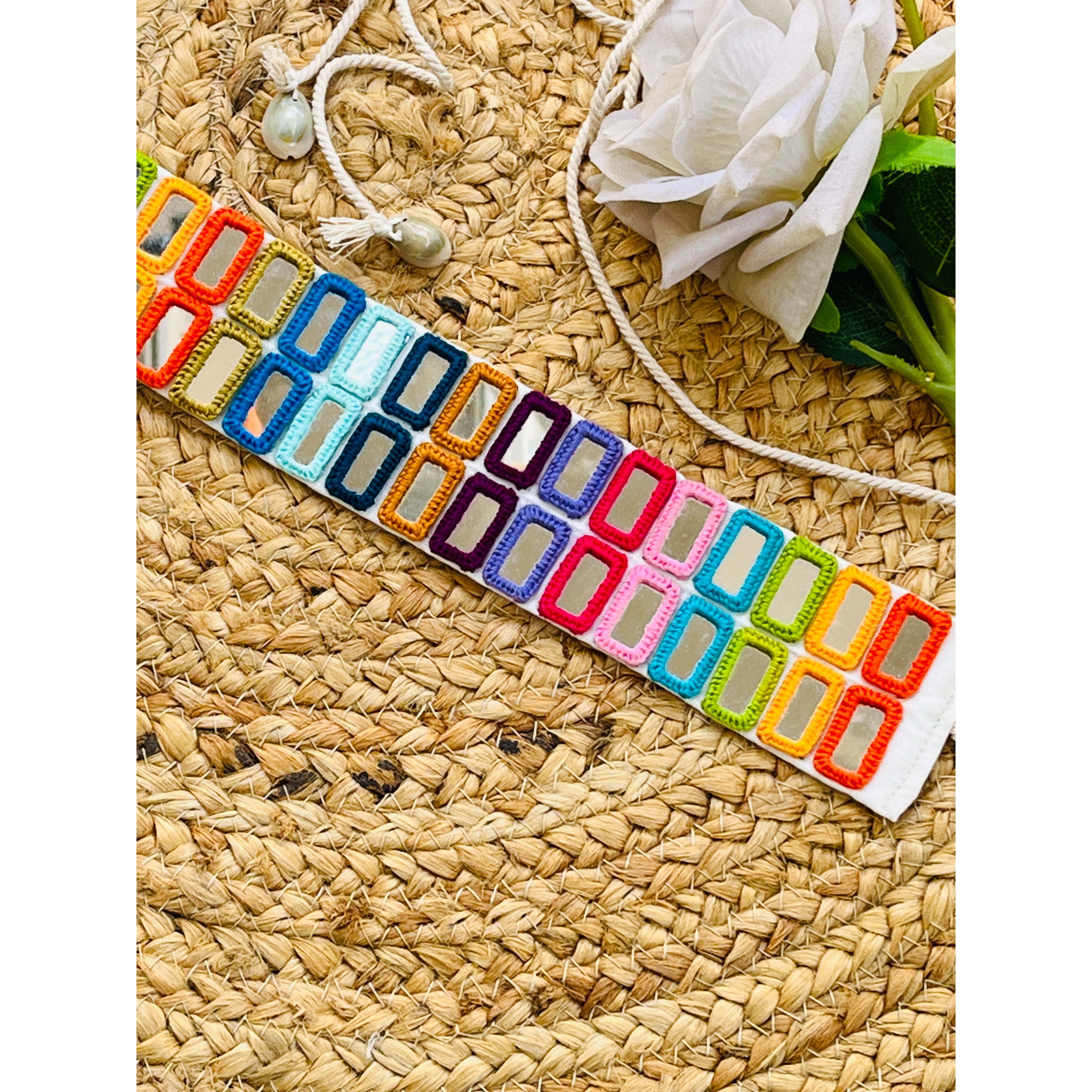 WHITE DOUBLE LAYER MULTI MIRROR BELT HANDMADEAHOLIC BY MISHKA