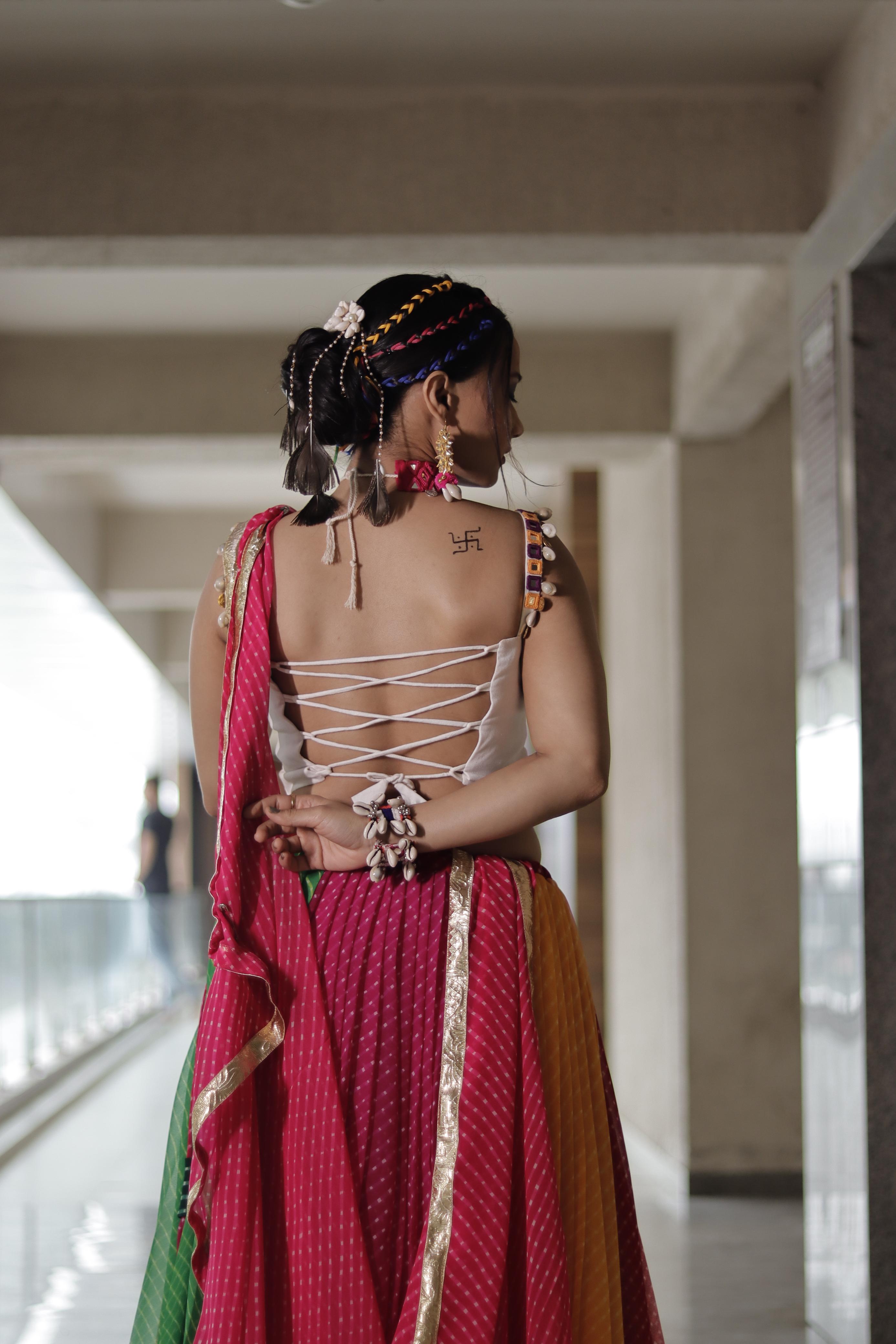 MULTILEHRIYA SKIRT WITH WHITE AFGHANI BLOUSE - handmadeaholicmishka