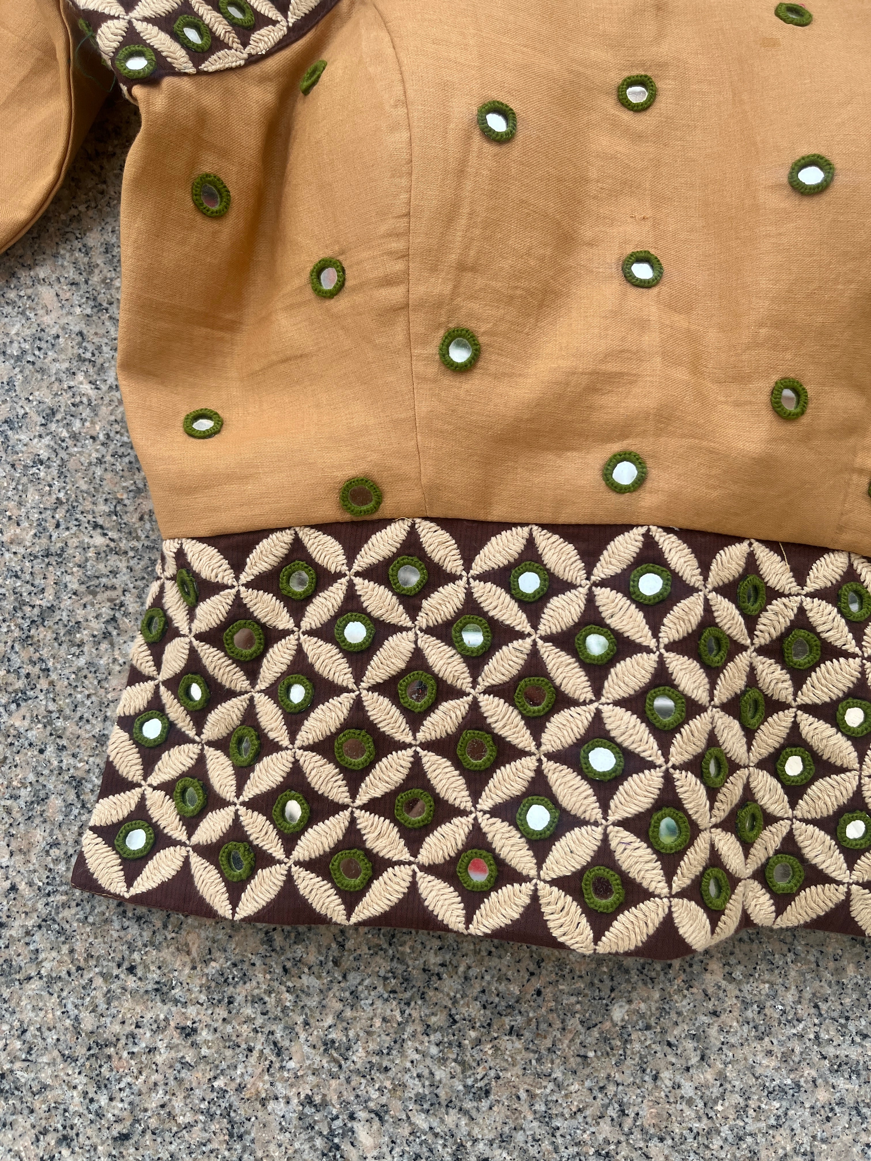 CREAM AND BROWN DESHI BHARAT BLOUSE STYLE JACKET - handmadeaholicmishka