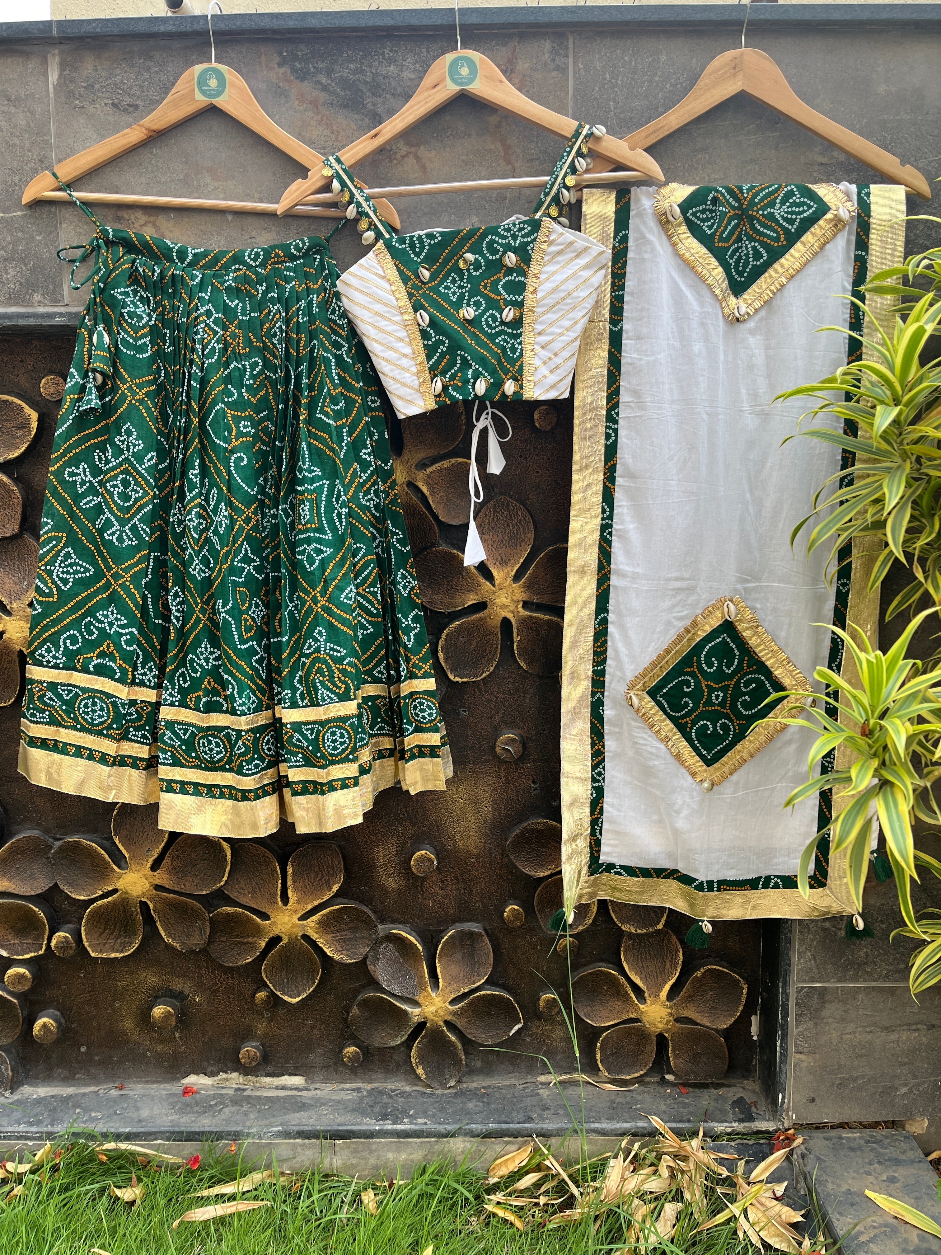 GREEN BANDHANI KIDS CHOLI HANDMADEAHOLIC BY MISHKA