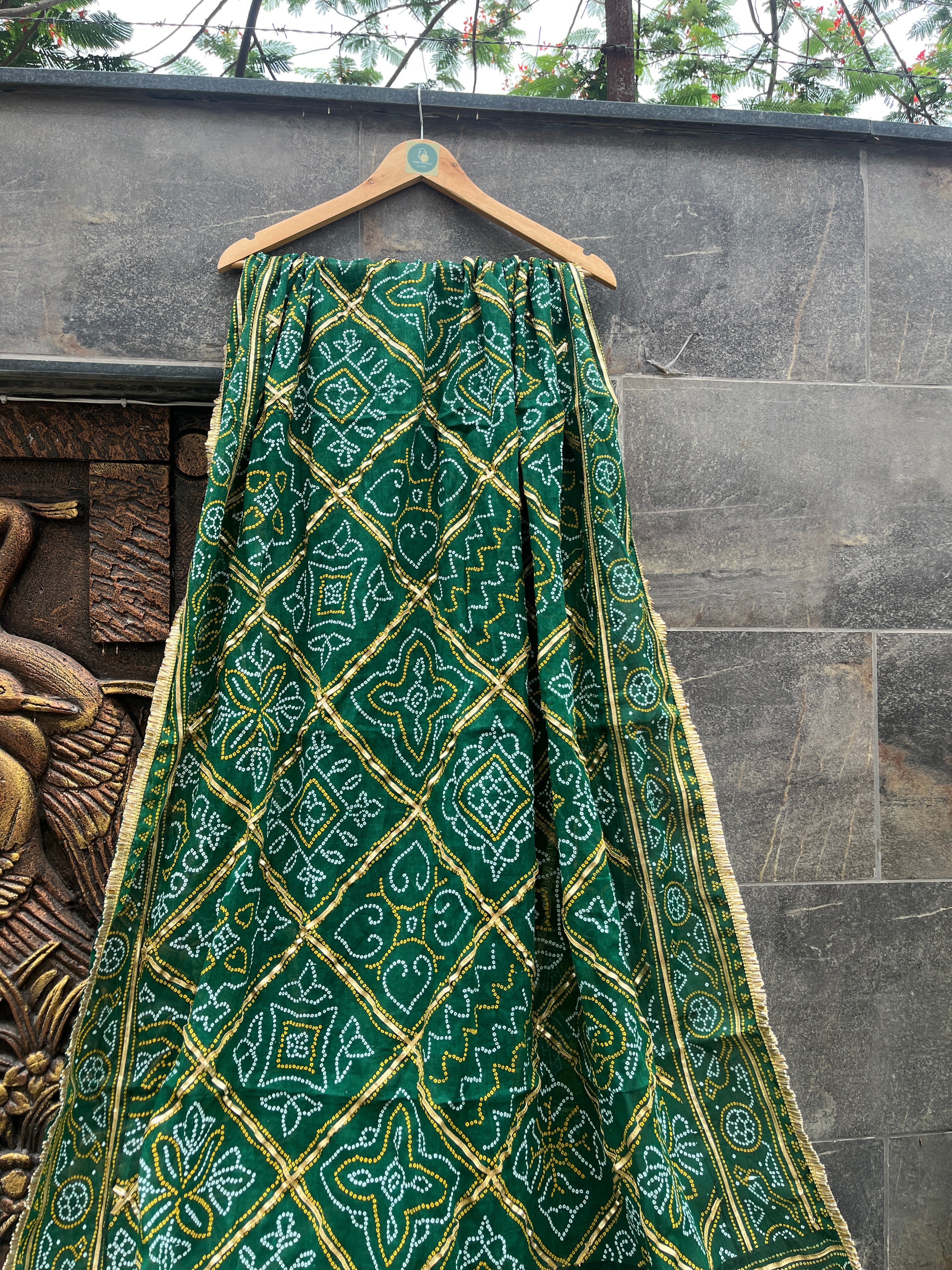 GREEN COTTON BANDHANI DUPATTA HANDMADEAHOLIC BY MISHKA