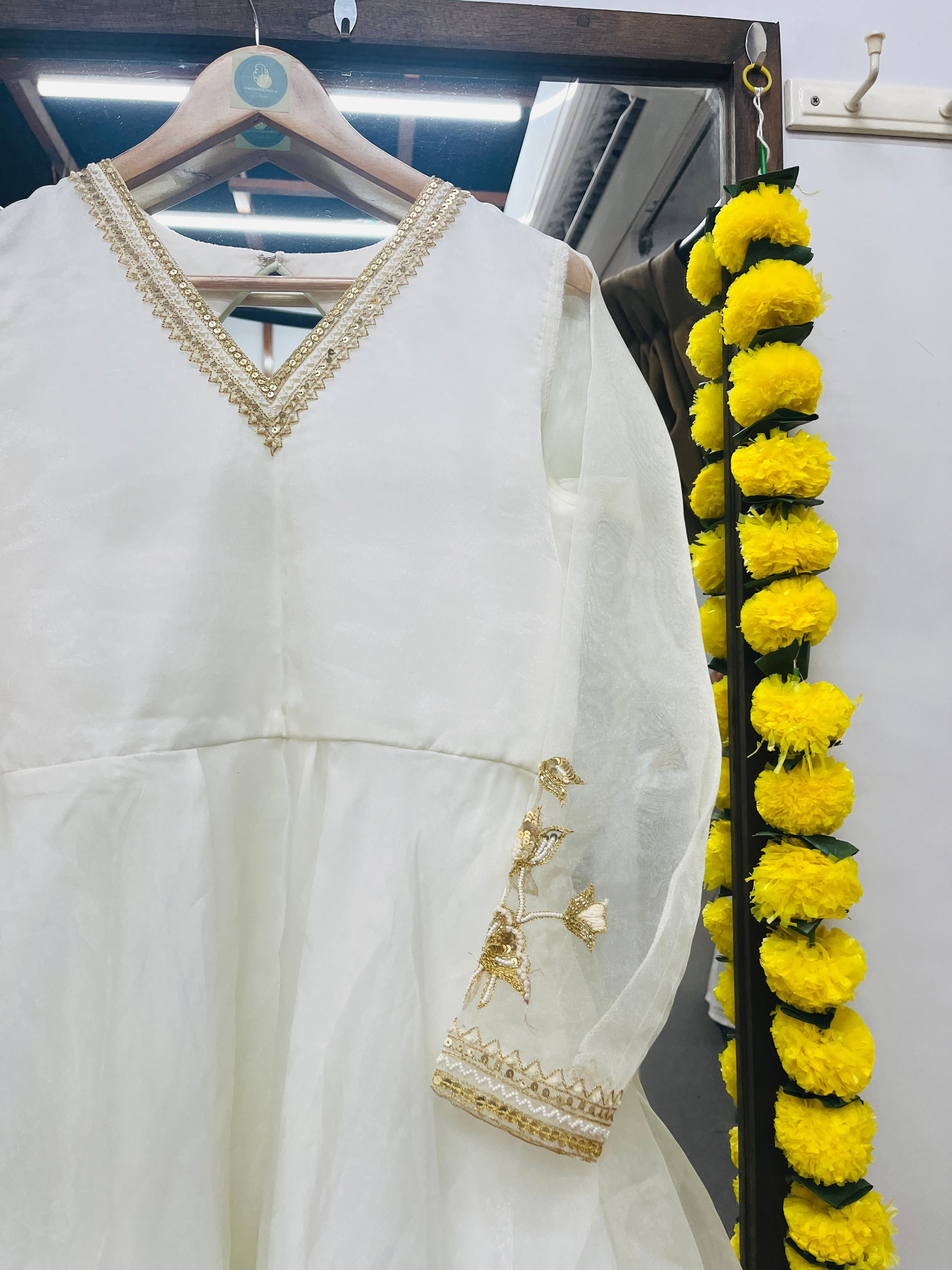 WHITE ORGANZA SILK FULL SLEEVE DRESS HANDMADEAHOLIC BY MISHKA