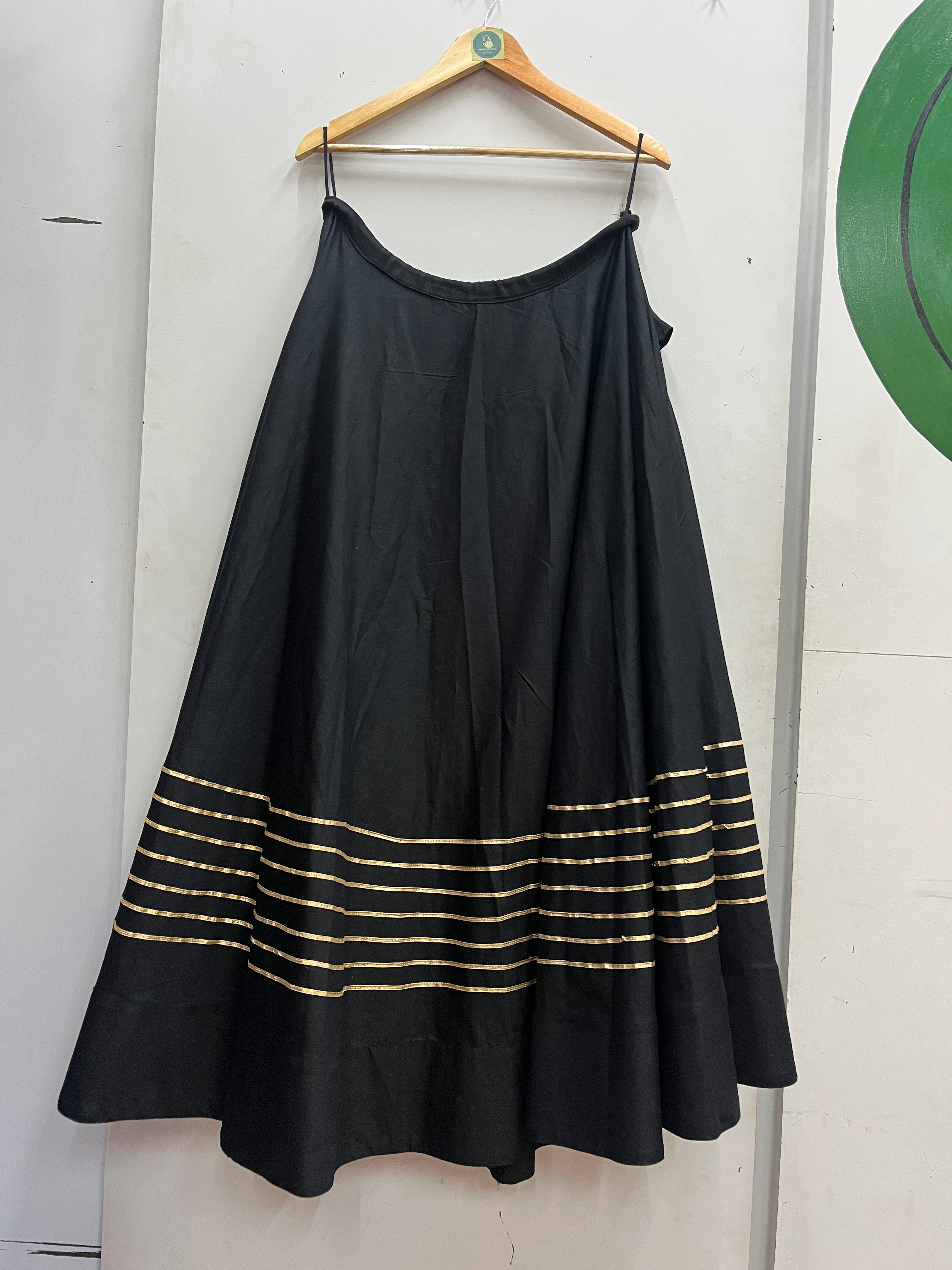 BLACK KHADI COTTON SKIRT WITH GOTA LACE HANDMADEAHOLIC BY MISHKA