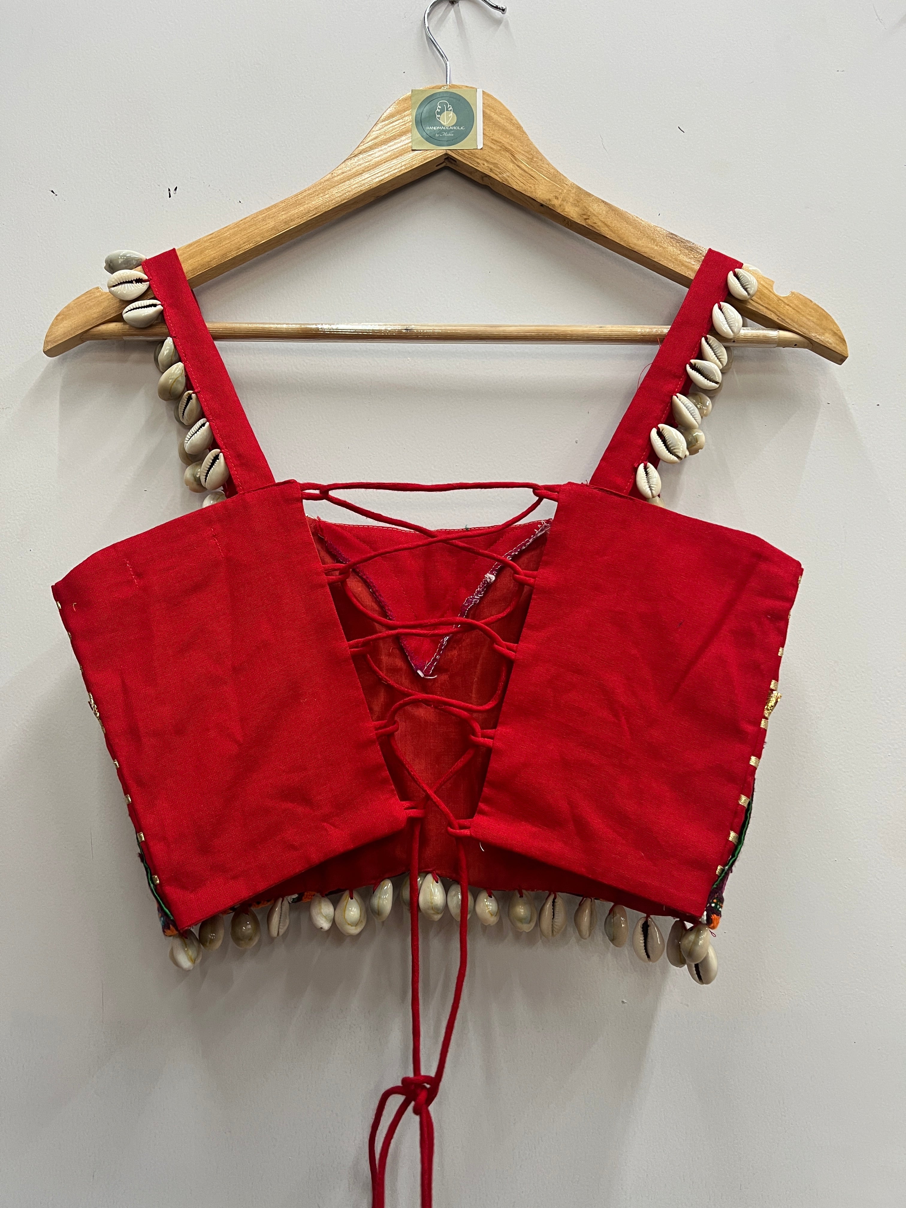OFF WHITE AND RED, GREEN BANDHANI CHANIYA CHOLI HANDMADEAHOLIC BY MISHKA
