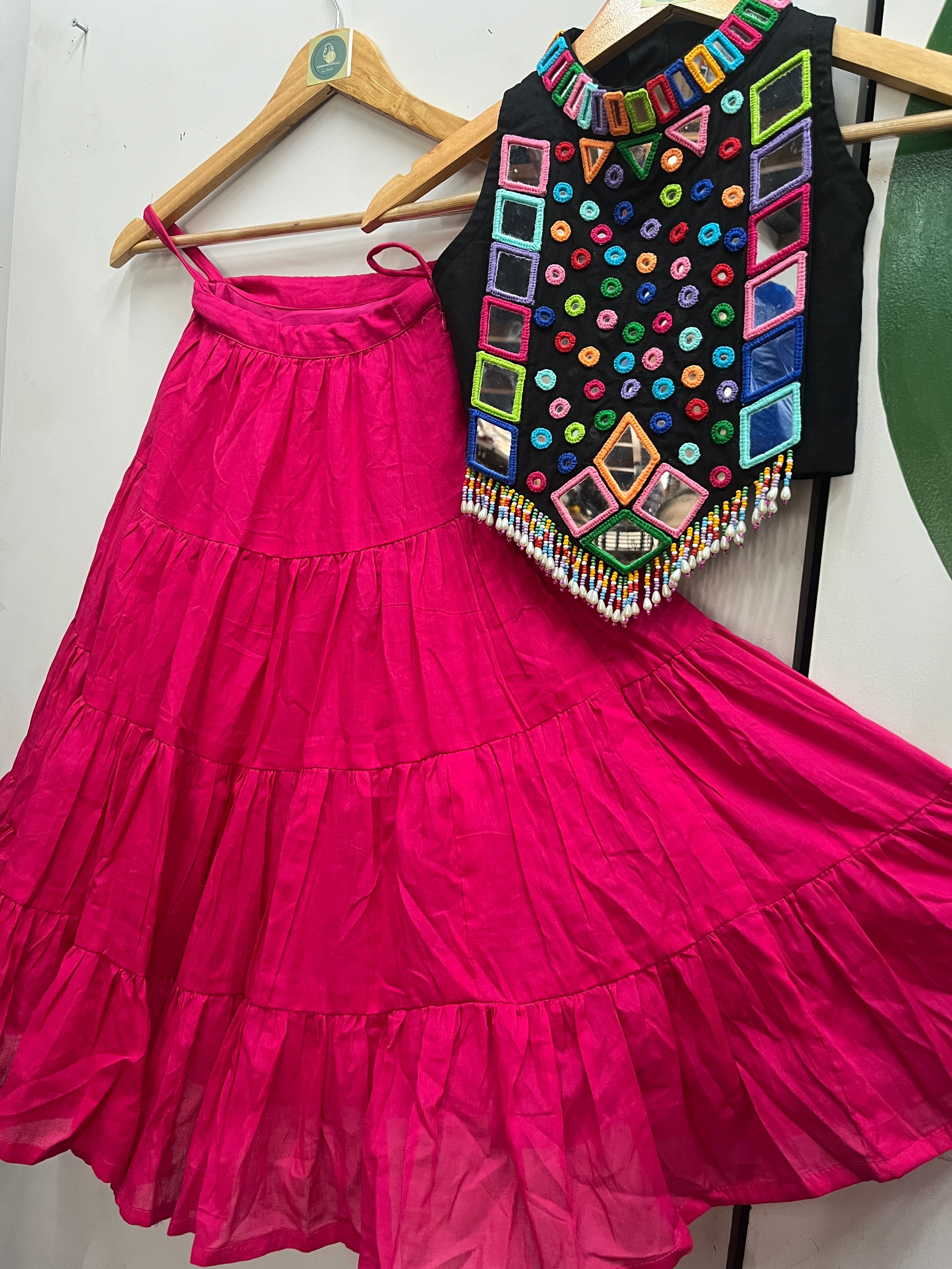 BLACK AND RANI PINK KIDS CHOLI HANDMADEAHOLIC BY MISHKA