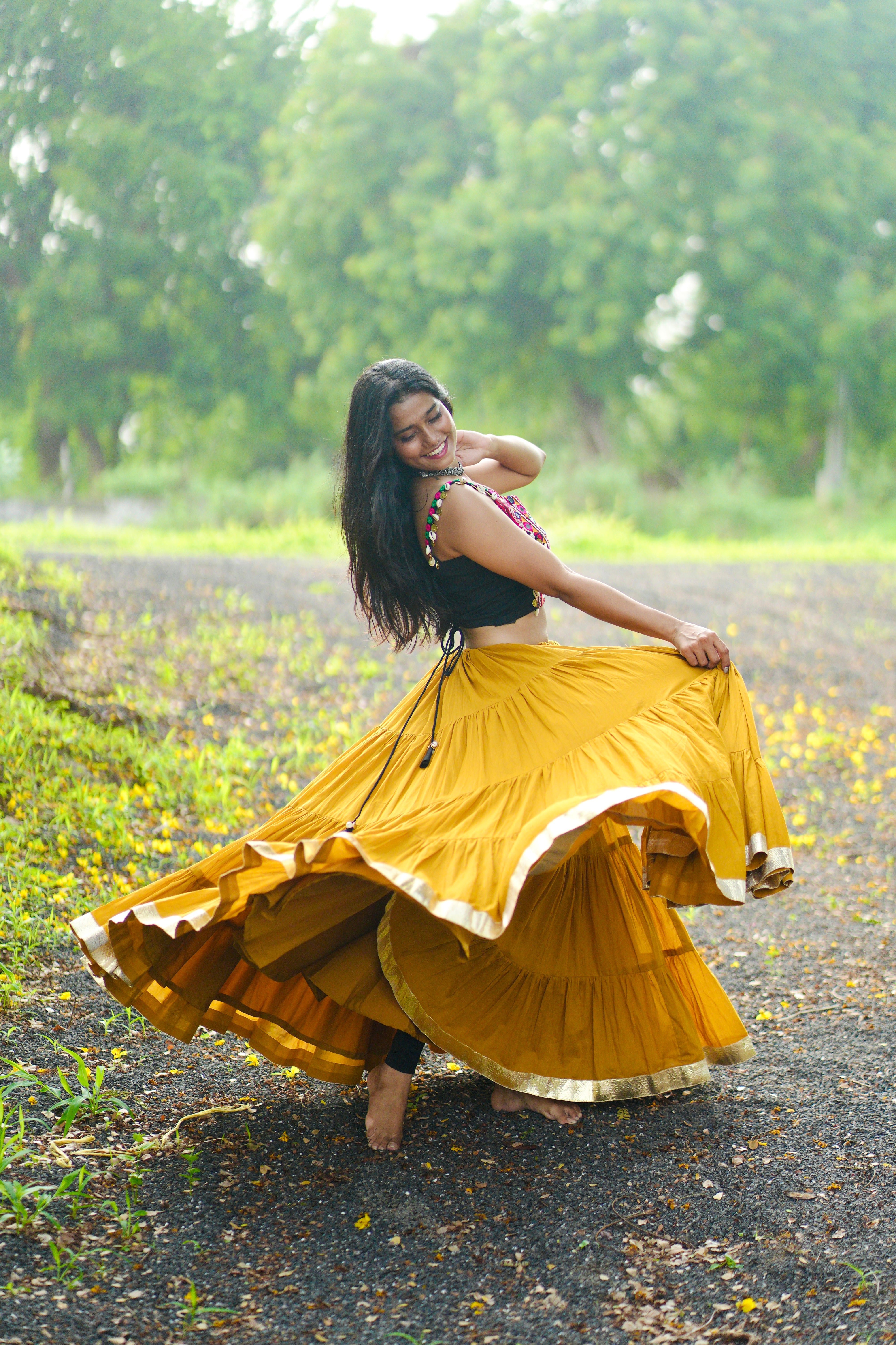 MUSTARD AND BLACK CHANIYA CHOLI HANDMADEAHOLIC BY MISHKA