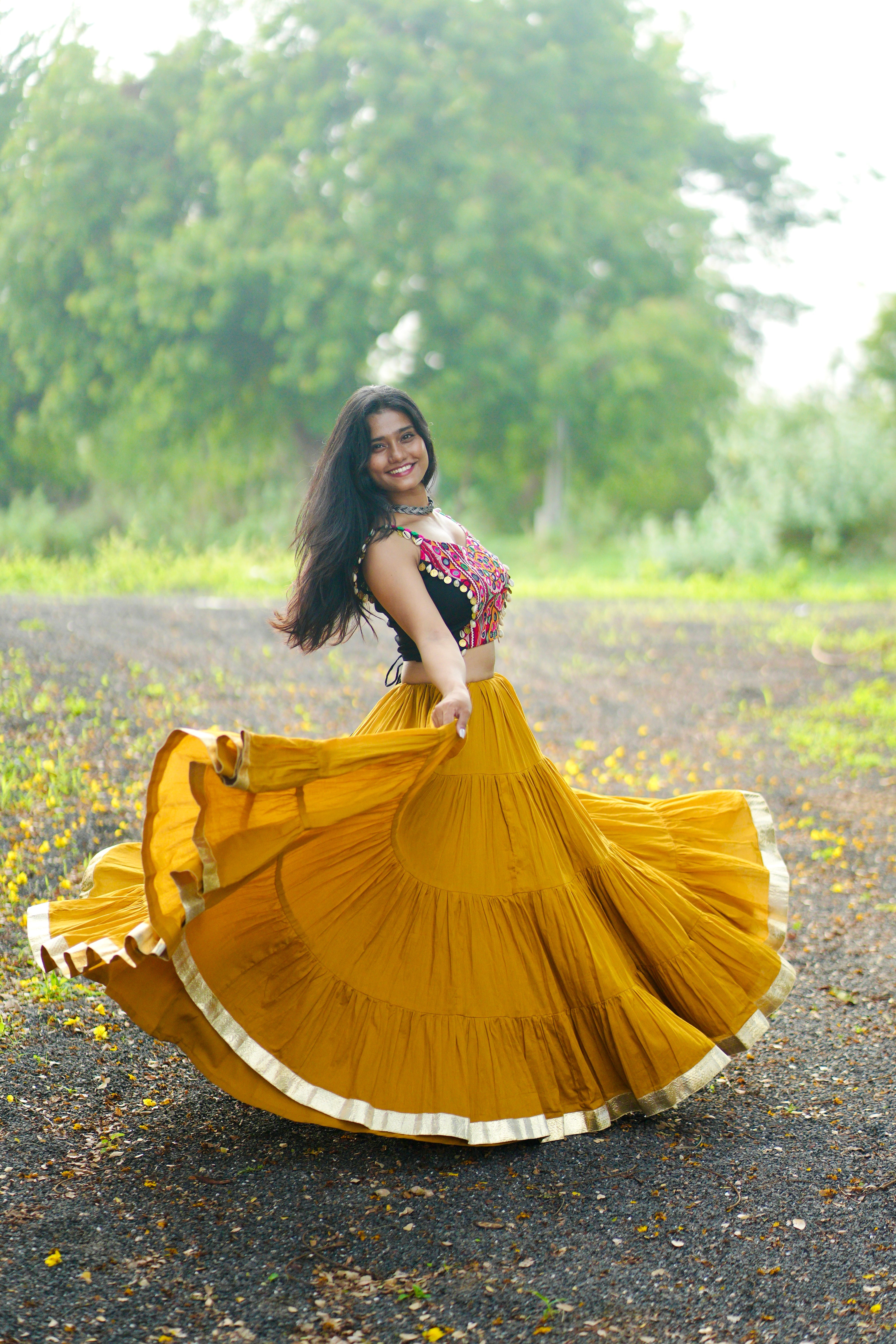 MUSTARD AND BLACK CHANIYA CHOLI HANDMADEAHOLIC BY MISHKA