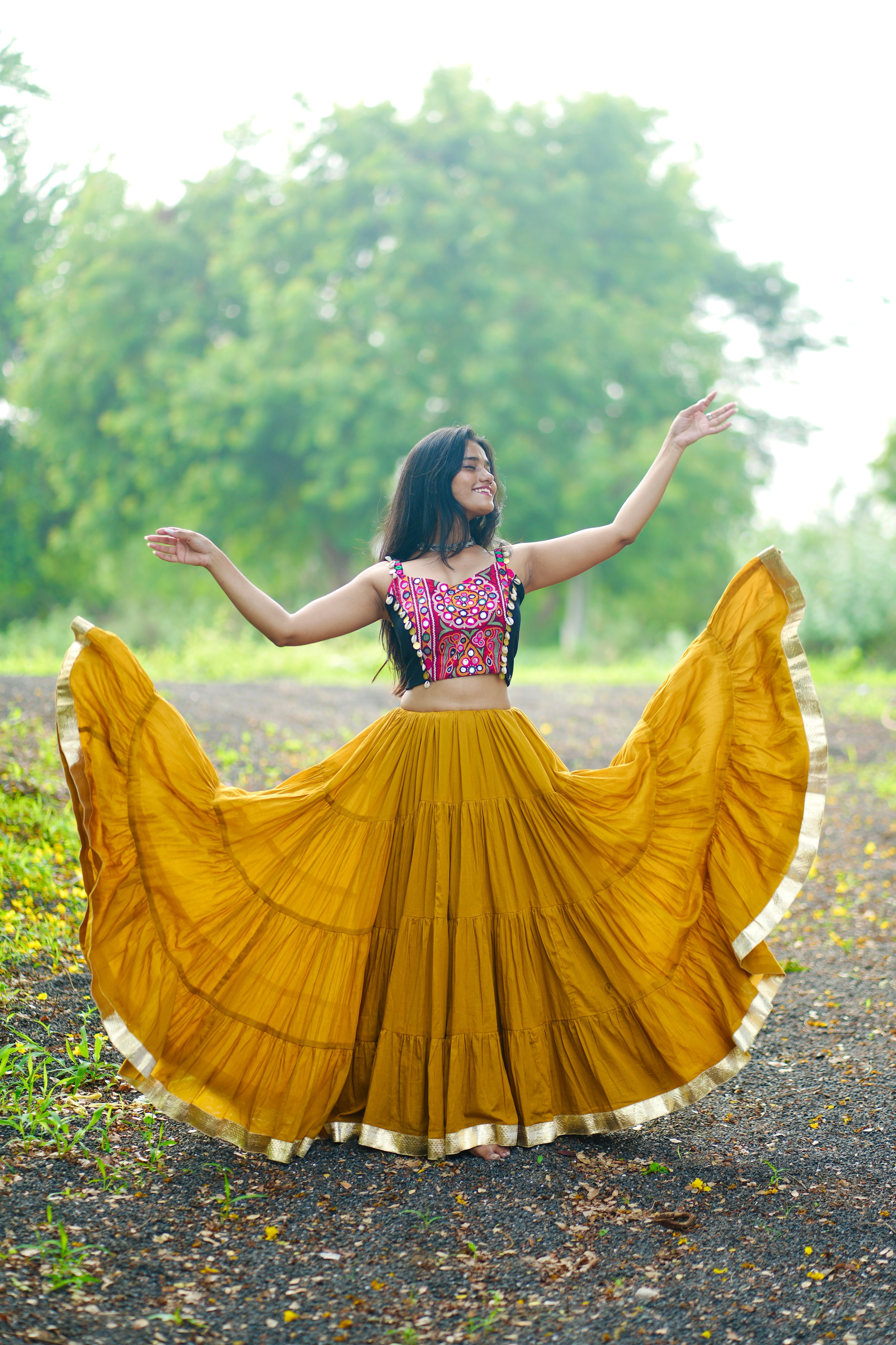MUSTARD AND BLACK CHANIYA CHOLI HANDMADEAHOLIC BY MISHKA