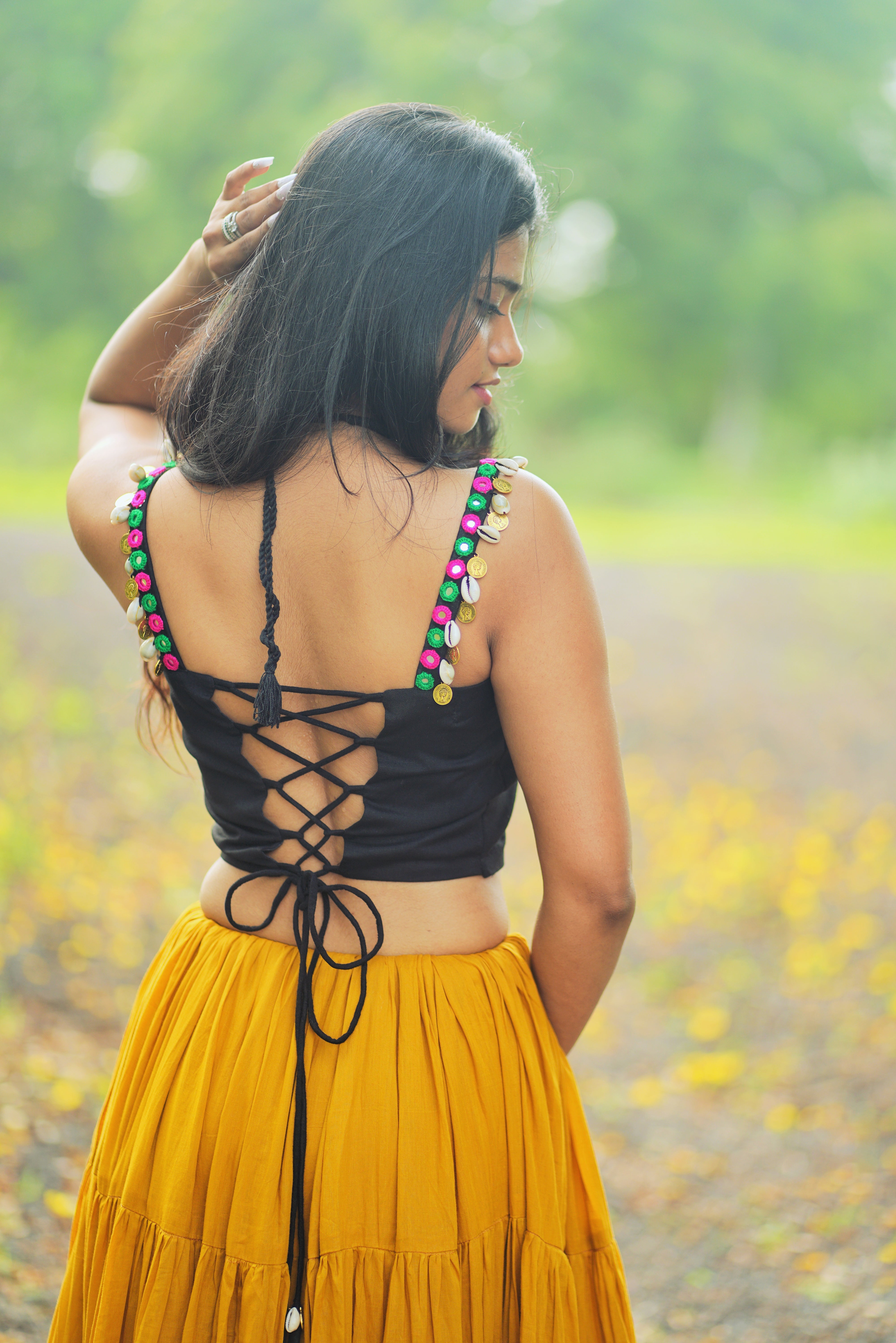 MUSTARD AND BLACK CHANIYA CHOLI HANDMADEAHOLIC BY MISHKA