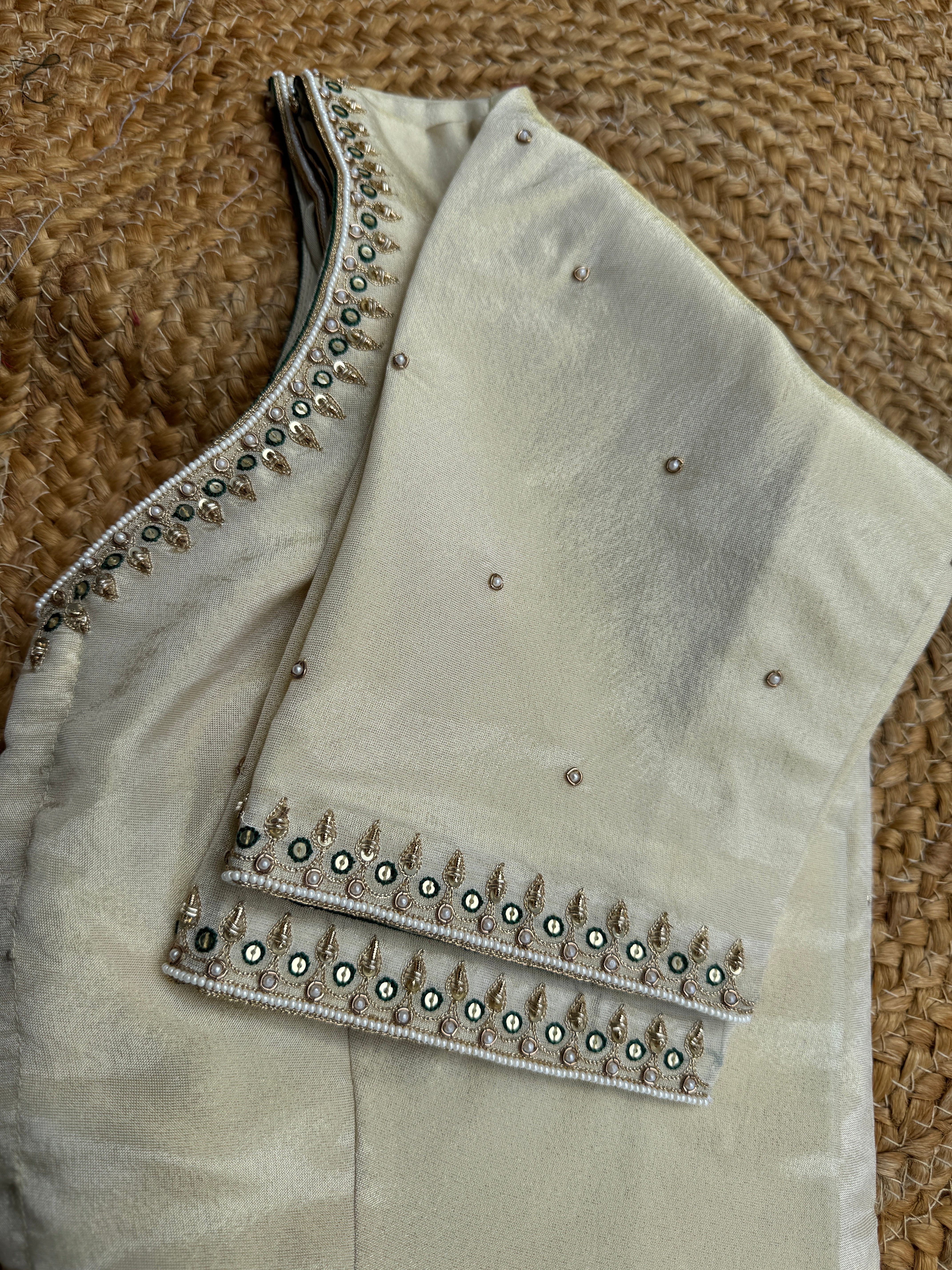 GOLDEN SIMMER TISSUE SILK HANDWORK BLOUSE HANDMADEAHOLIC BY MISHKA