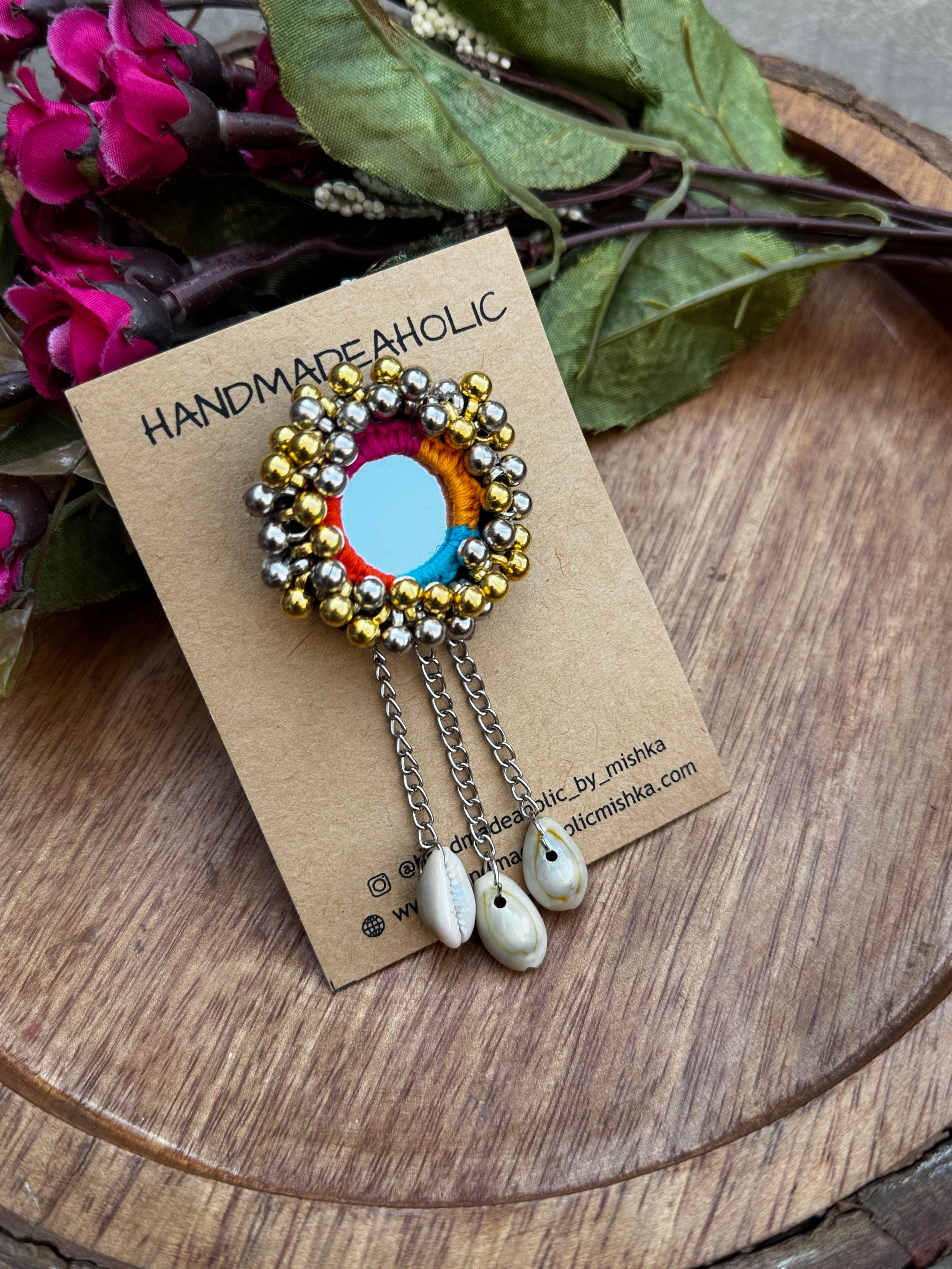 Handcrafted Mirror-Work Boho Hair Pin with Ghunghroo & Cowrie Shell Charms