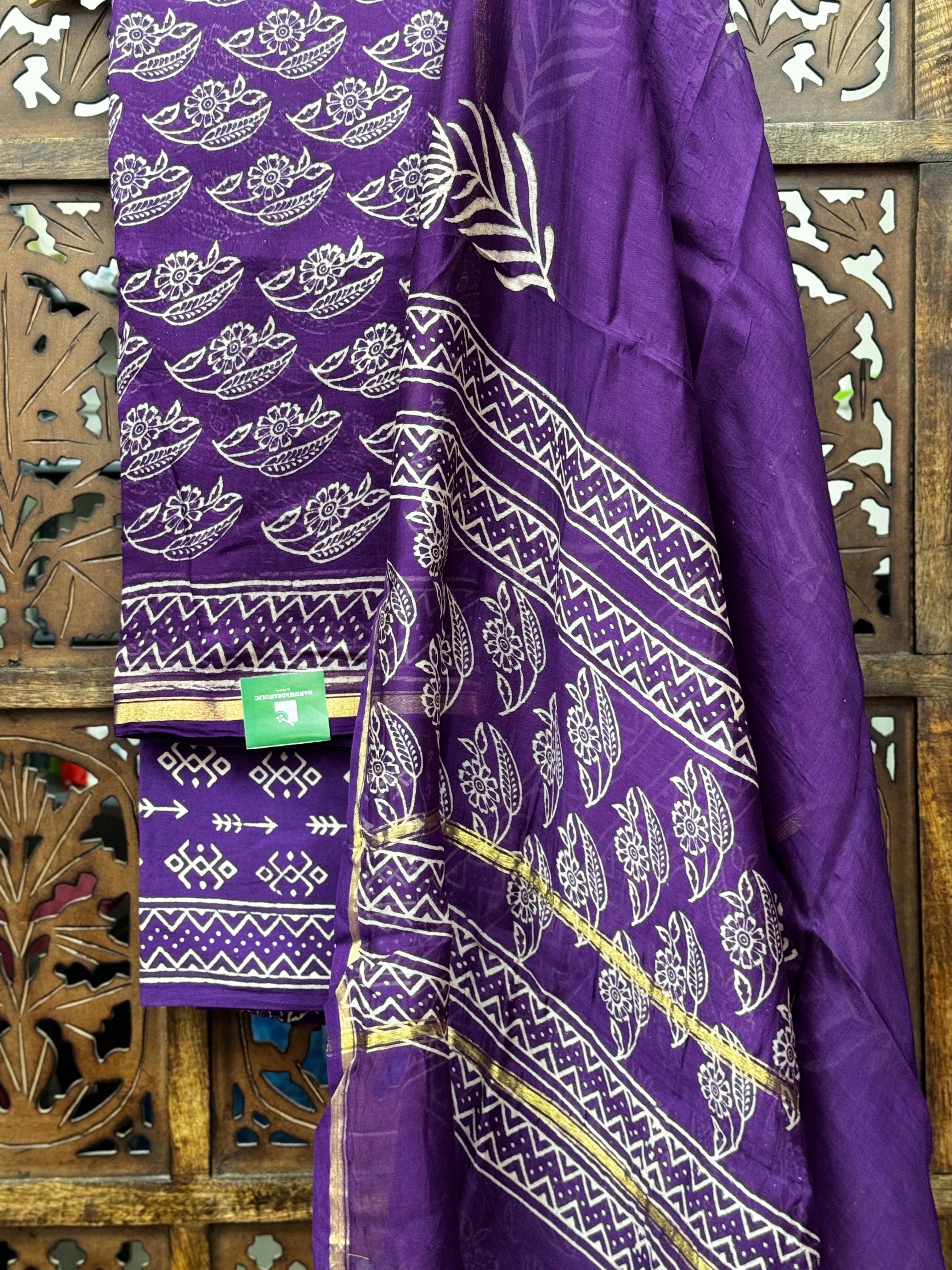 Regal Plum Hand-Block Chanderi Silk Unstitched Suit Set HANDMADEAHOLIC BY MISHKA