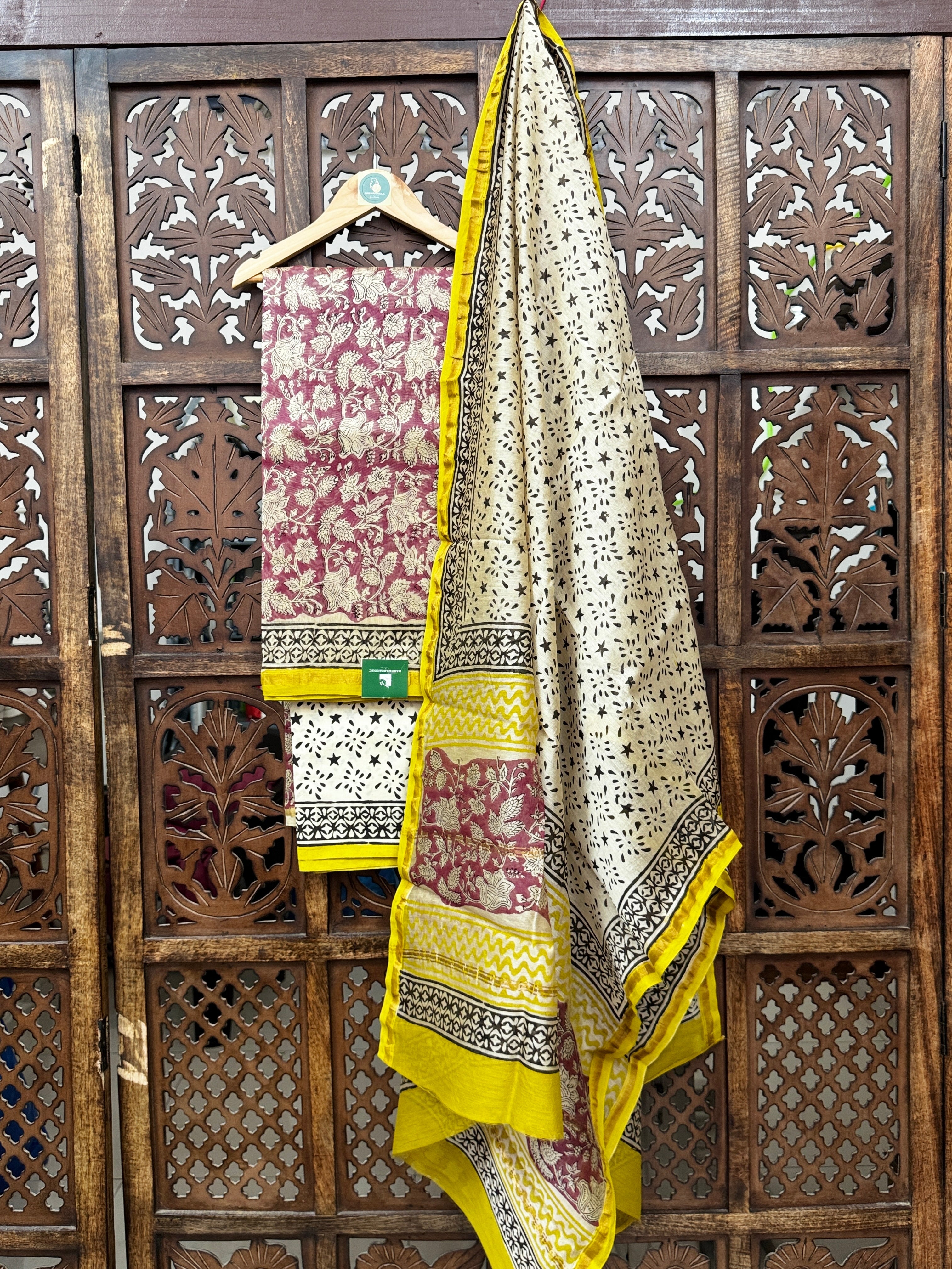 Earthy Maroon & Mustard Chanderi Silk Handblock Suit Set HANDMADEAHOLIC BY MISHKA