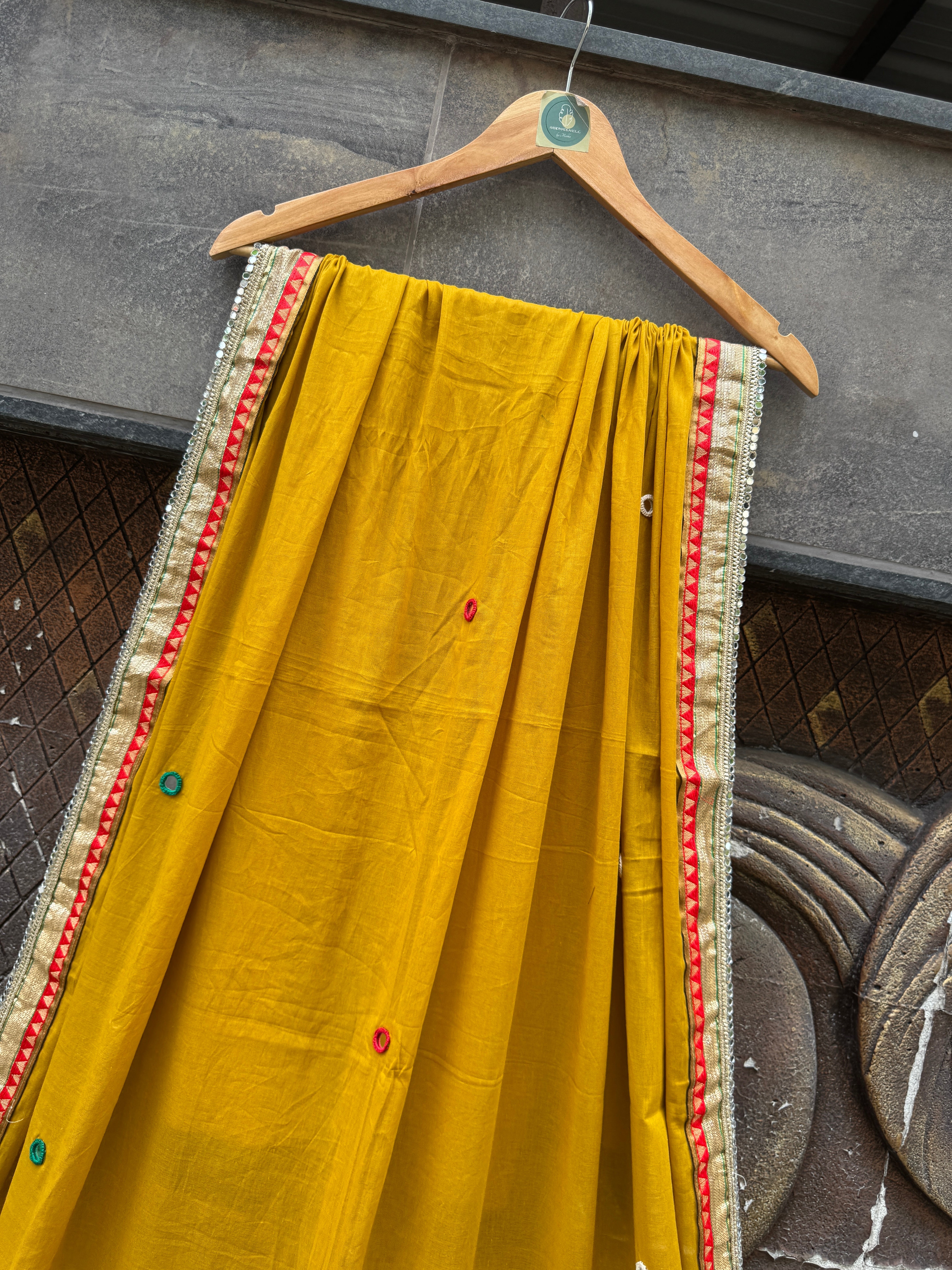 Mustard Varajana Mulmul Cotton Dupatta HANDMADEAHOLIC BY MISHKA