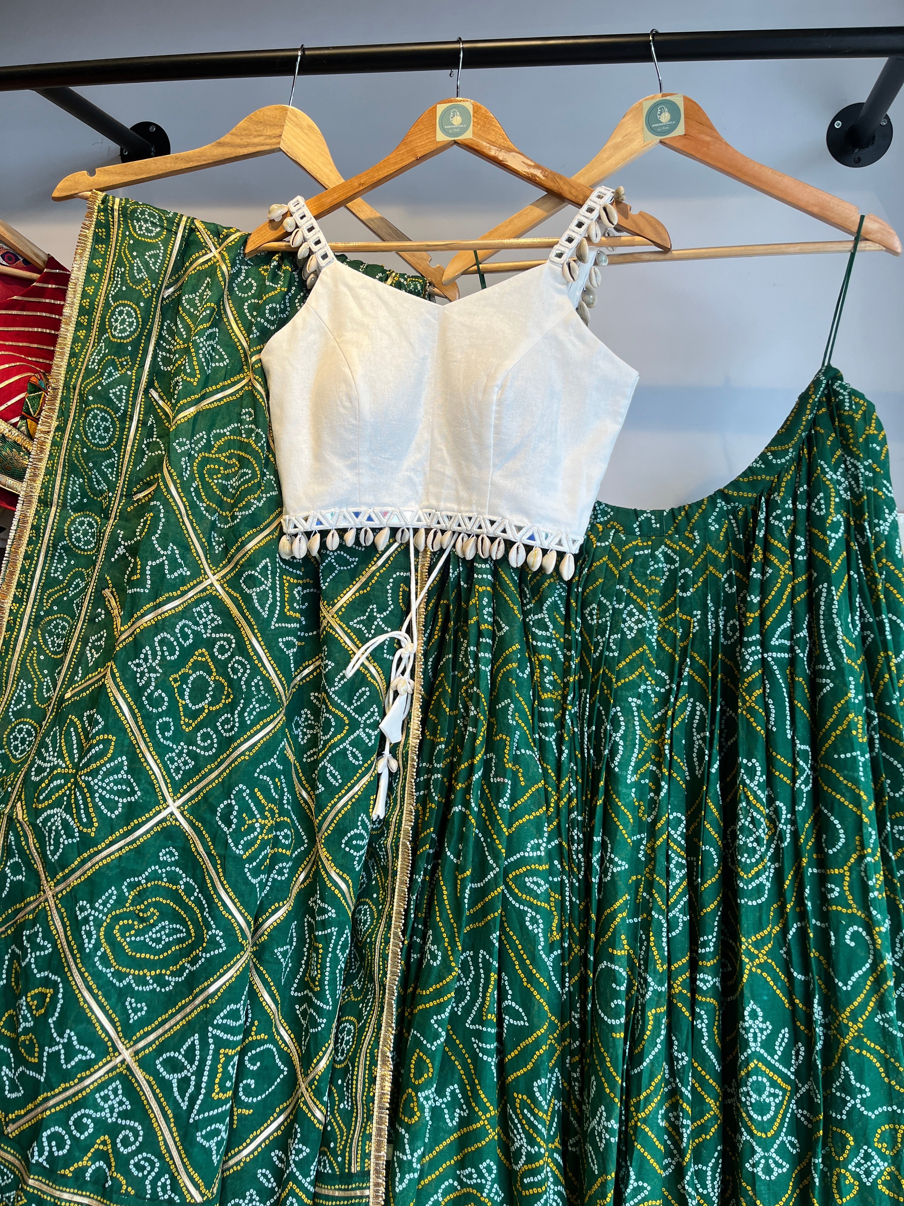 GREEN BANDHANI CHANIYA CHOLI HANDMADEAHOLIC BY MISHKA