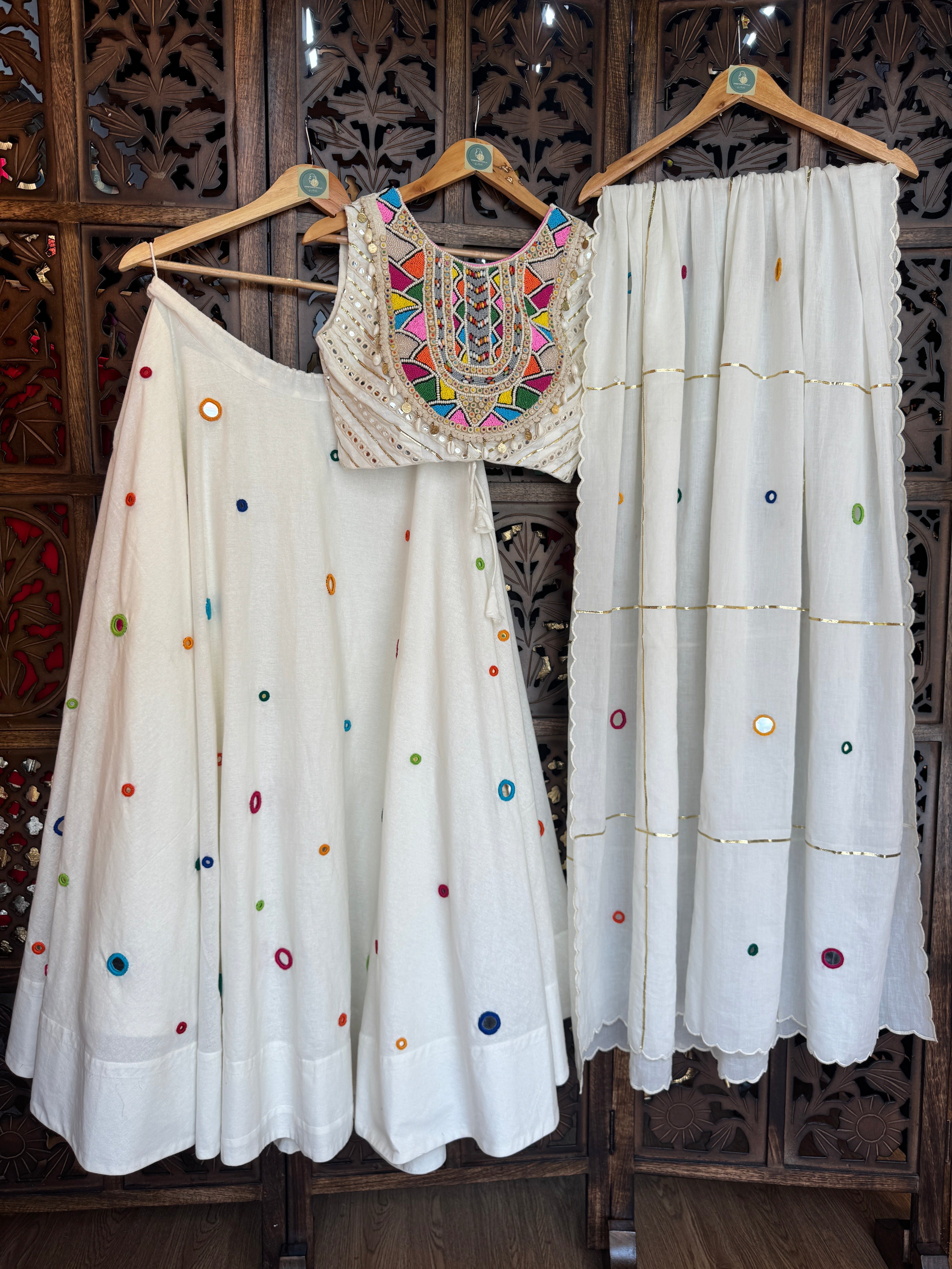 OFF WHITE MULTI MIRROR CHANIYA CHOLI RAAS'25 HANDMADEAHOLIC BY MISHKA