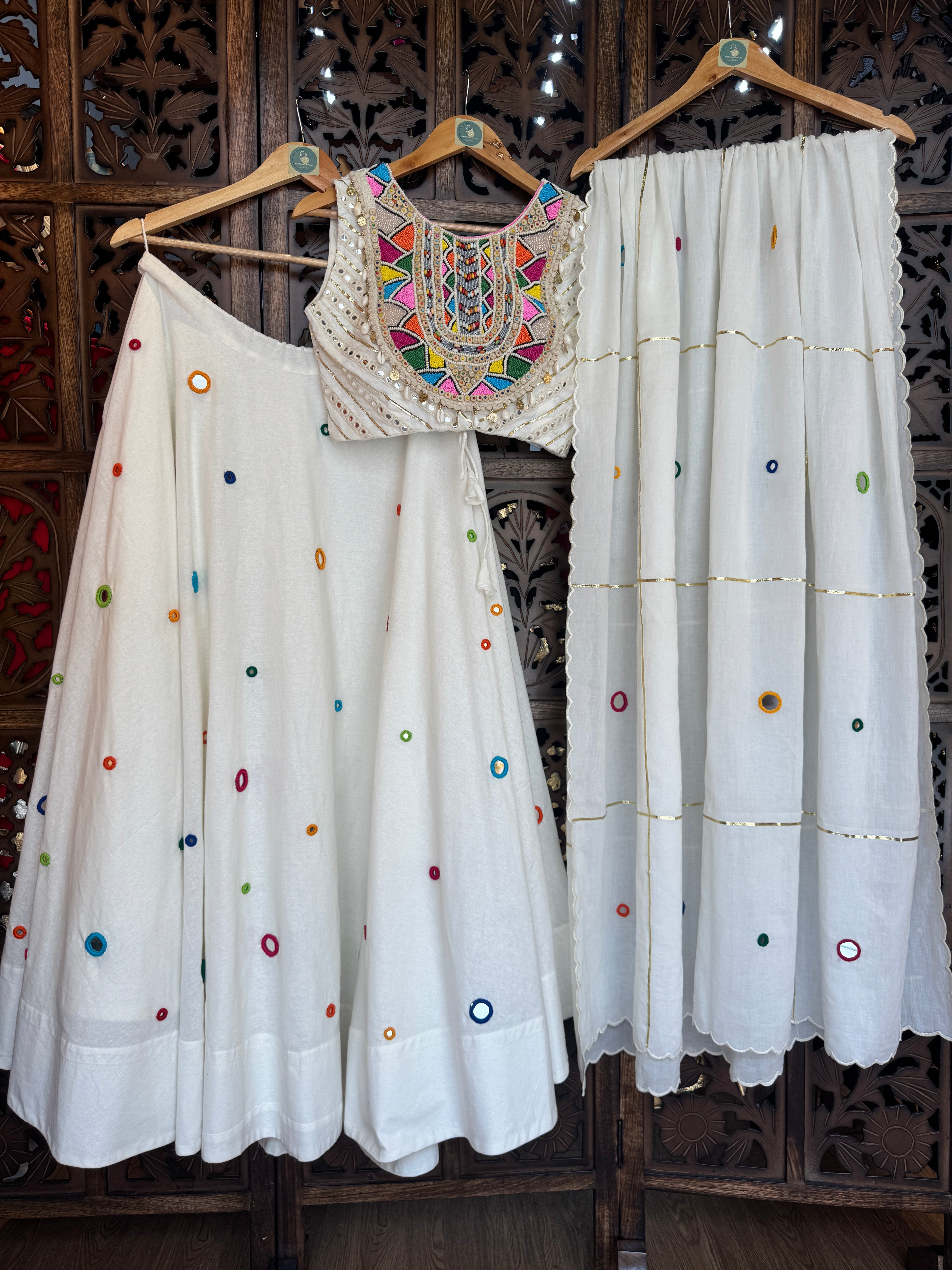 OFF WHITE MULTI MIRROR CHANIYA CHOLI RAAS'25 HANDMADEAHOLIC BY MISHKA
