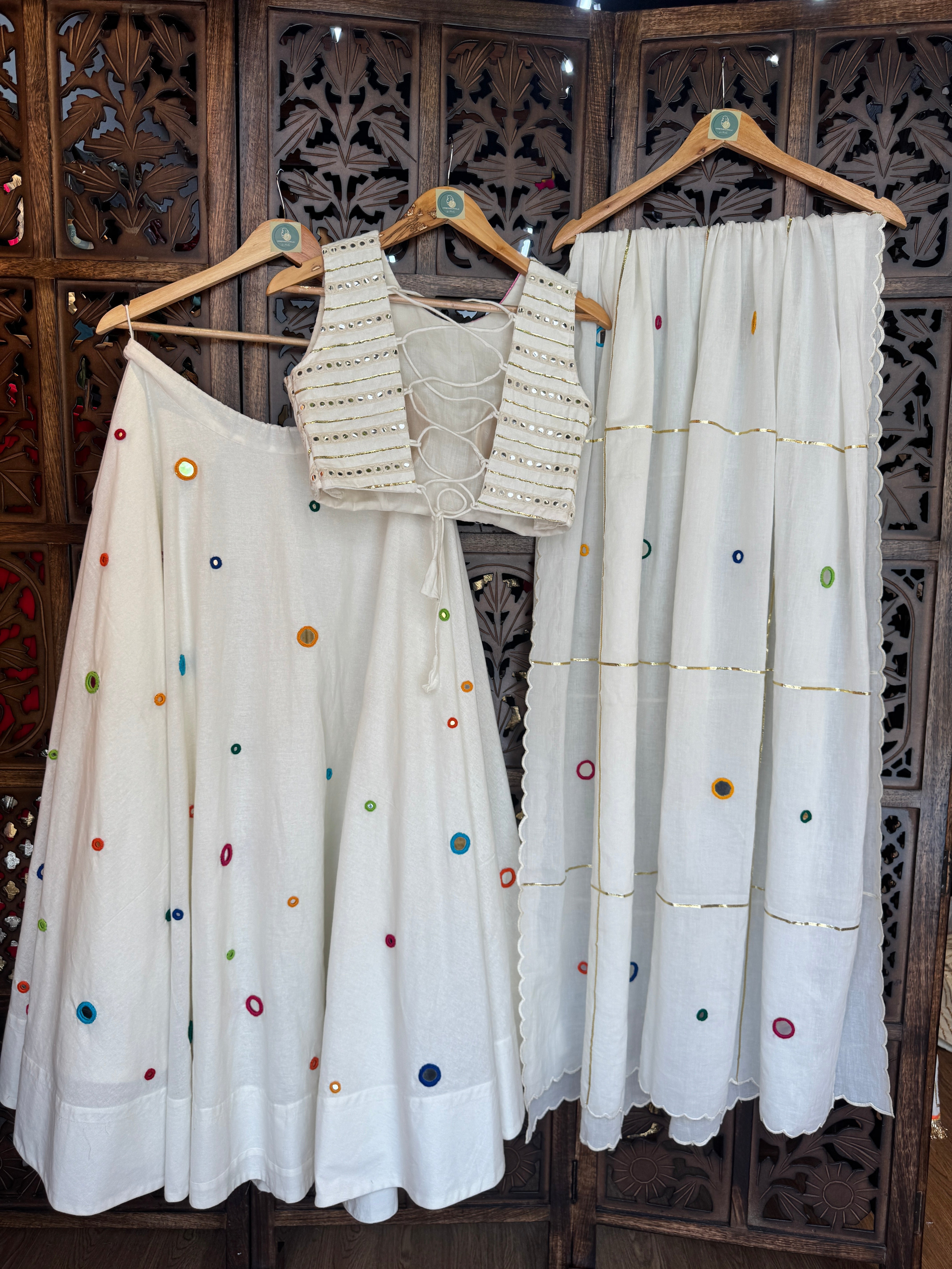 OFF WHITE MULTI MIRROR CHANIYA CHOLI RAAS'25 HANDMADEAHOLIC BY MISHKA