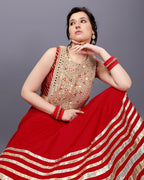RED AND SKIN MIRROR CHANIYA CHOLI RAAS'25 HANDMADEAHOLIC BY MISHKA
