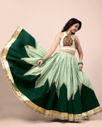 GREEN SKIRT WITH WHITE BLOUSE CHANIYA CHOLI RAAS'25 HANDMADEAHOLIC BY MISHKA