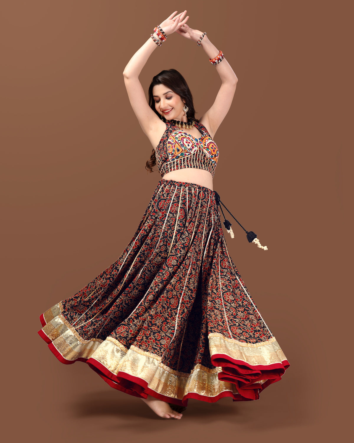 AJARAKH BLACK CHANIYA CHOLI RAAS'25 HANDMADEAHOLIC BY MISHKA