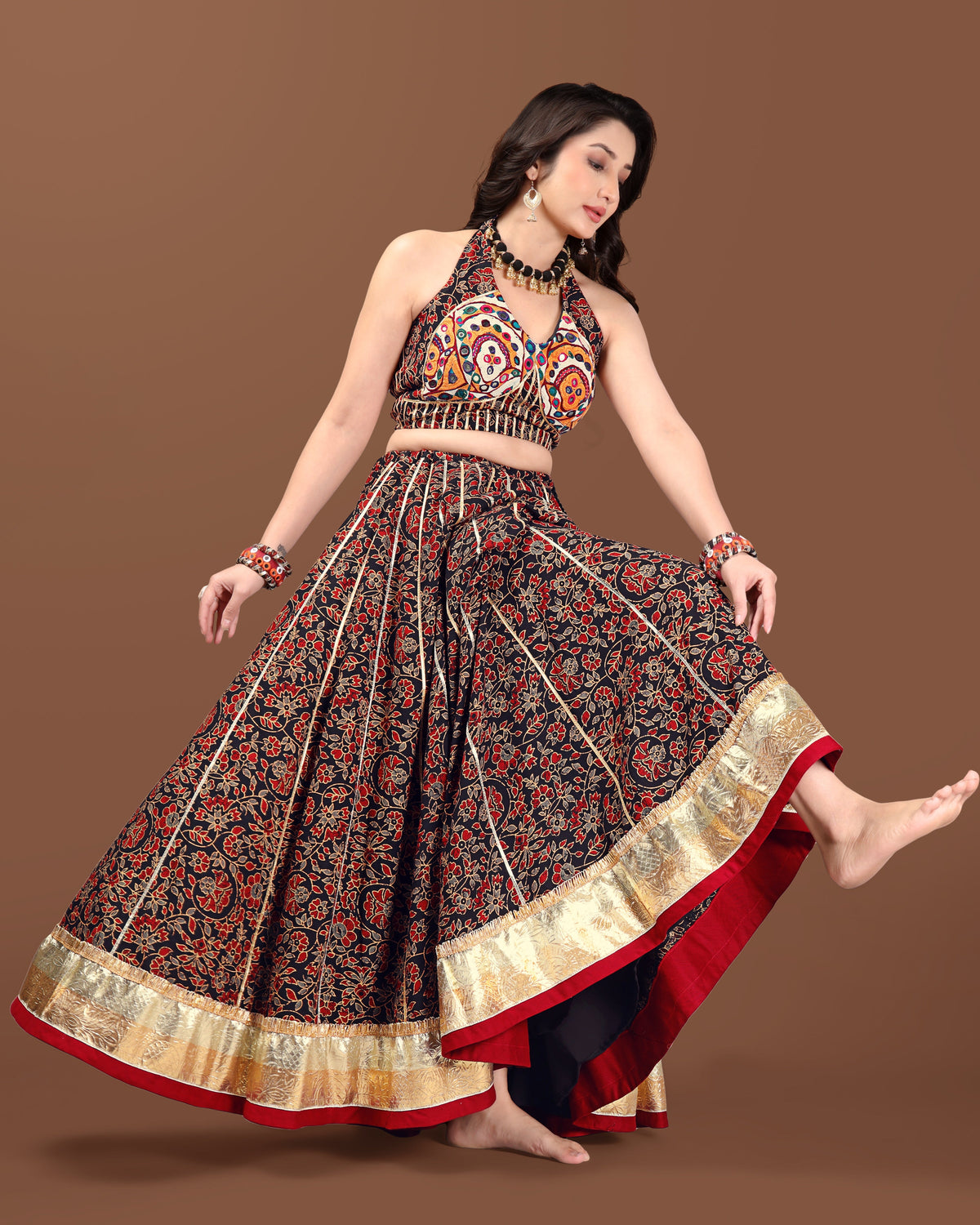 AJARAKH BLACK CHANIYA CHOLI RAAS'25 HANDMADEAHOLIC BY MISHKA