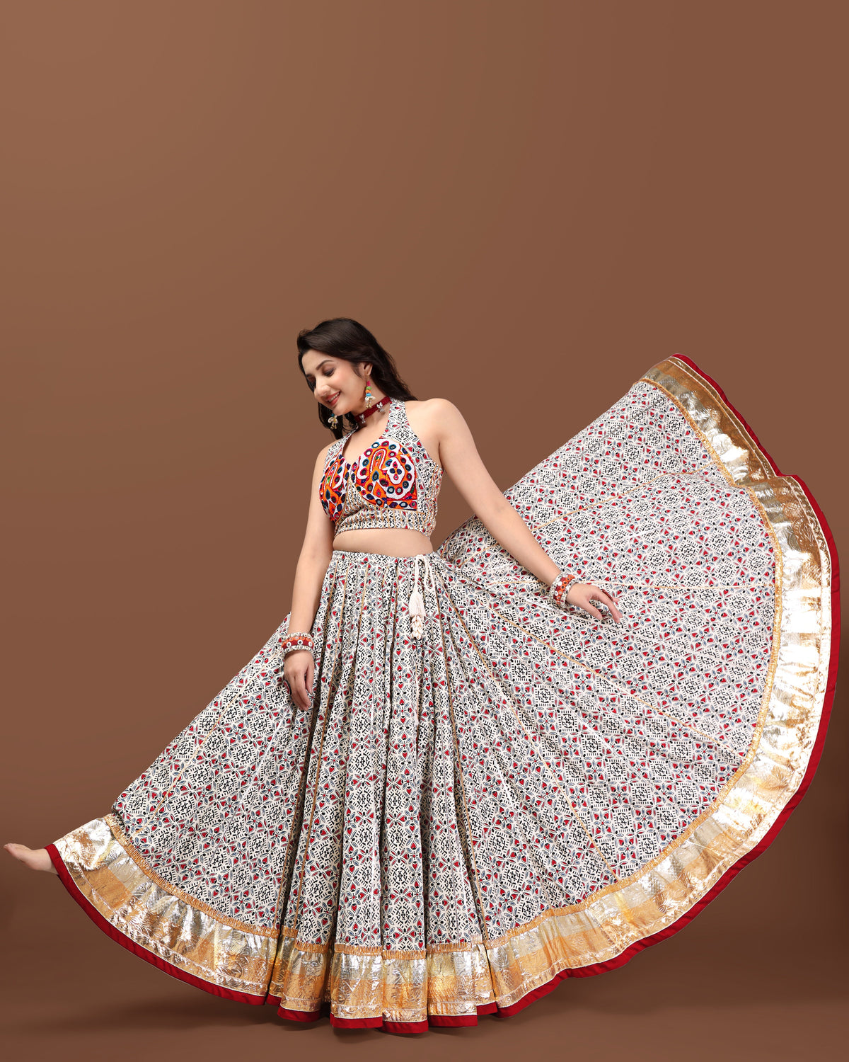 AJARAKH OFF WHITE CHANIYA CHOLI RAAS'25 HANDMADEAHOLIC BY MISHKA