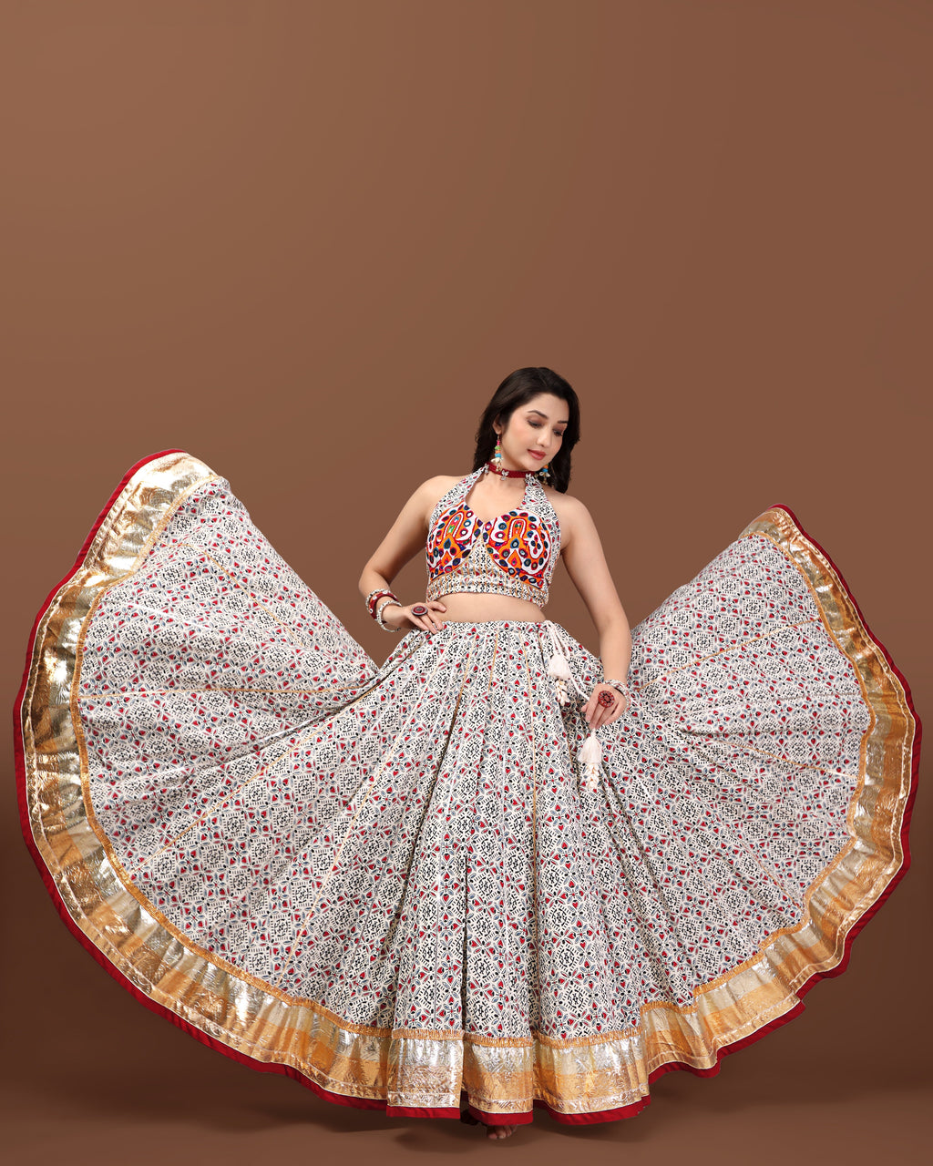 AJARAKH OFF WHITE CHANIYA CHOLI RAAS'25 HANDMADEAHOLIC BY MISHKA