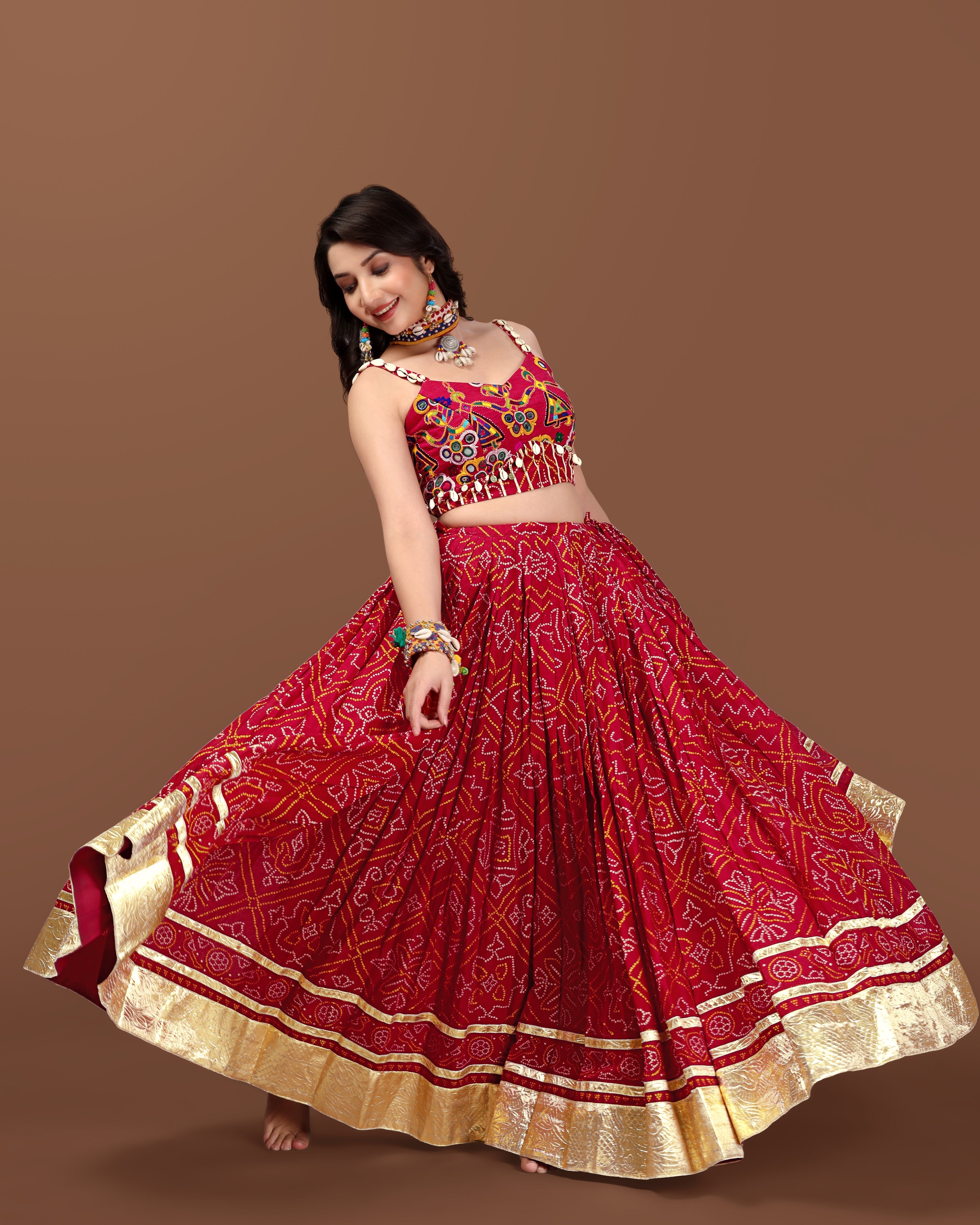RED BANDHANI CHANIYA CHOLI RAAS'25 HANDMADEAHOLIC BY MISHKA