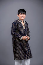BLACK BANDHANI BOYS KURTA RAAS'26