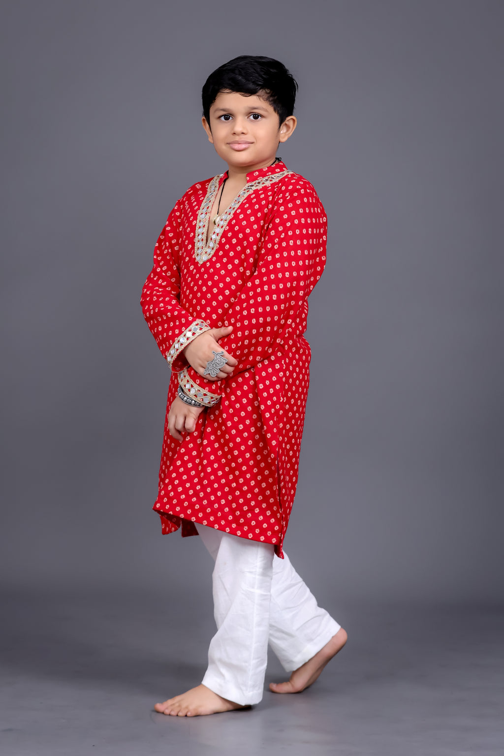 RED BANDHANI BOYS KURTA RAAS'26