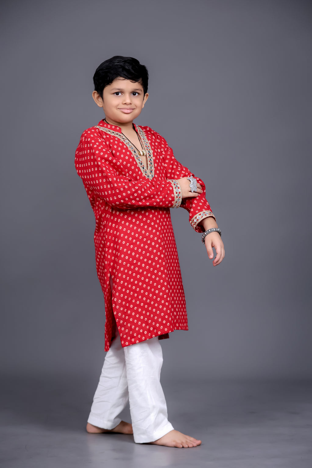 RED BANDHANI BOYS KURTA RAAS'26