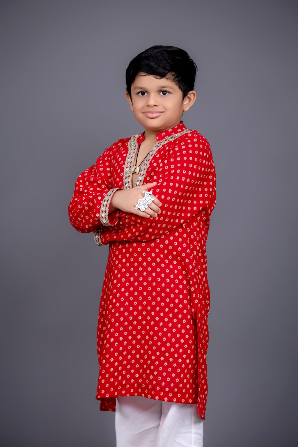 RED BANDHANI BOYS KURTA RAAS'26