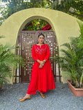 Scarlet Radiance Hand-Woven Cotton Kurta & Pant Set with Authentic Mirror Work- AABHALA COLLECTION HANDMADEAHOLIC BY MISHKA