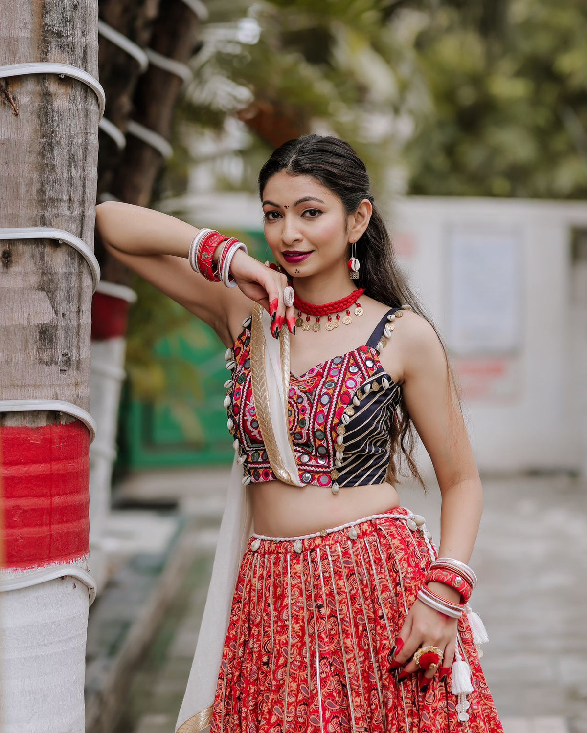 RED AND BLUE CHANIYA CHOLI HANDMADEAHOLIC BY MISHKA