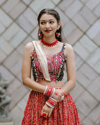 RED AND BLUE CHANIYA CHOLI HANDMADEAHOLIC BY MISHKA