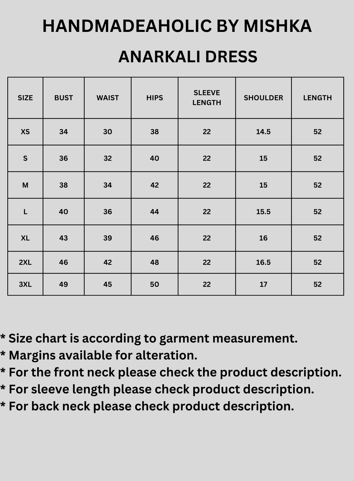Bhagalpuri Tussar Silk Hand-Embroidered Suit Set Size Chart